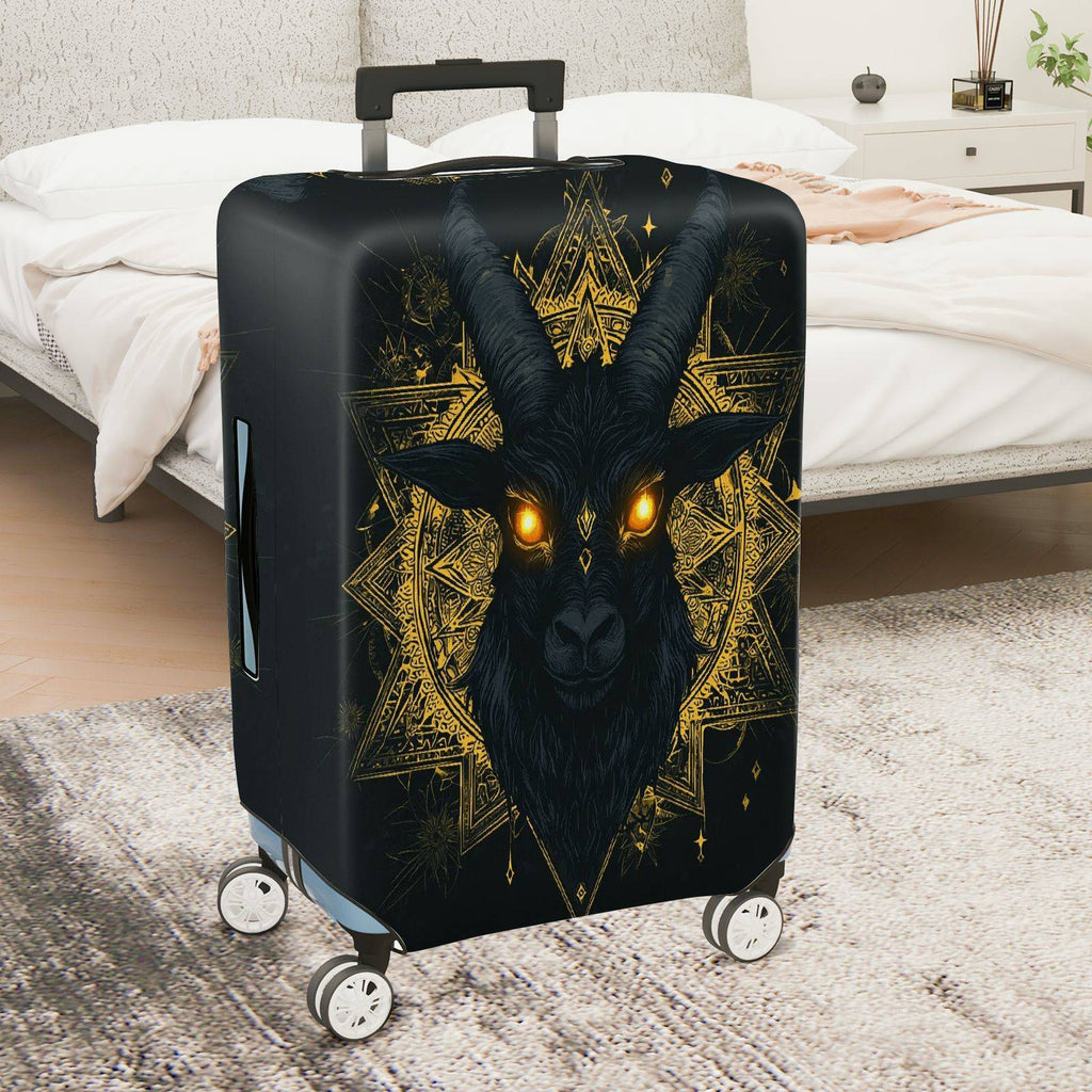 1-Piece Black Goat Gold Geometric Mystical Illuminated  Suitcase Luggage Cover, Stretch Protective Sleeve