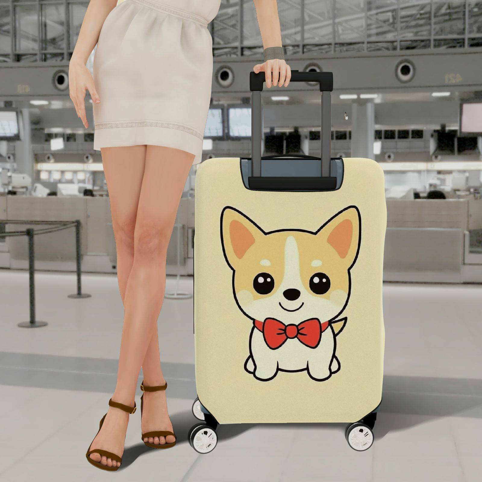 1-Piece Cute Corgi  Dog Red Bowtie Animal  Suitcase Luggage Cover, Stretch Protective Sleeve