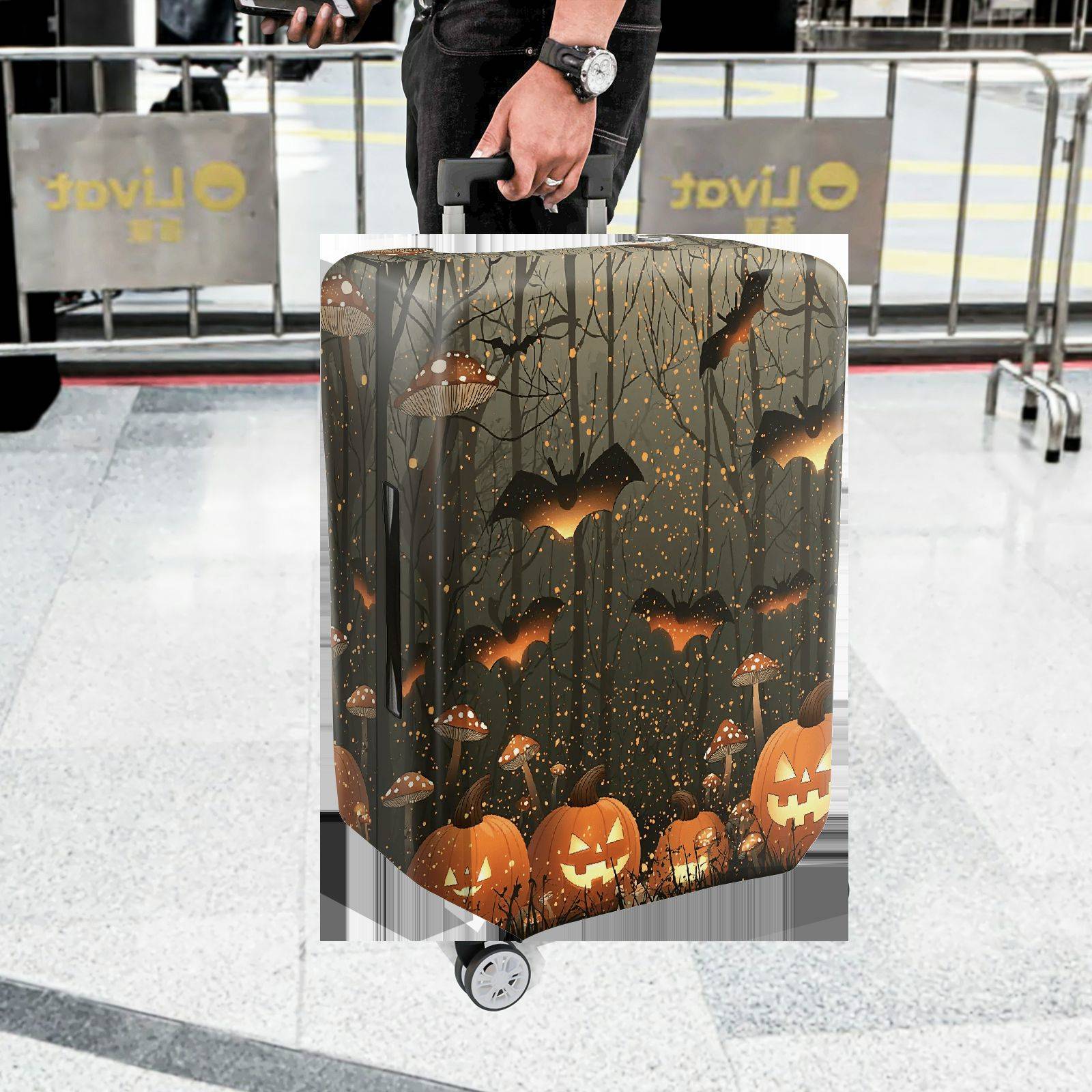 1-Piece Halloween Pumpkin Bat Forest Night Holiday  Suitcase Luggage Cover, Stretch Protective Sleeve