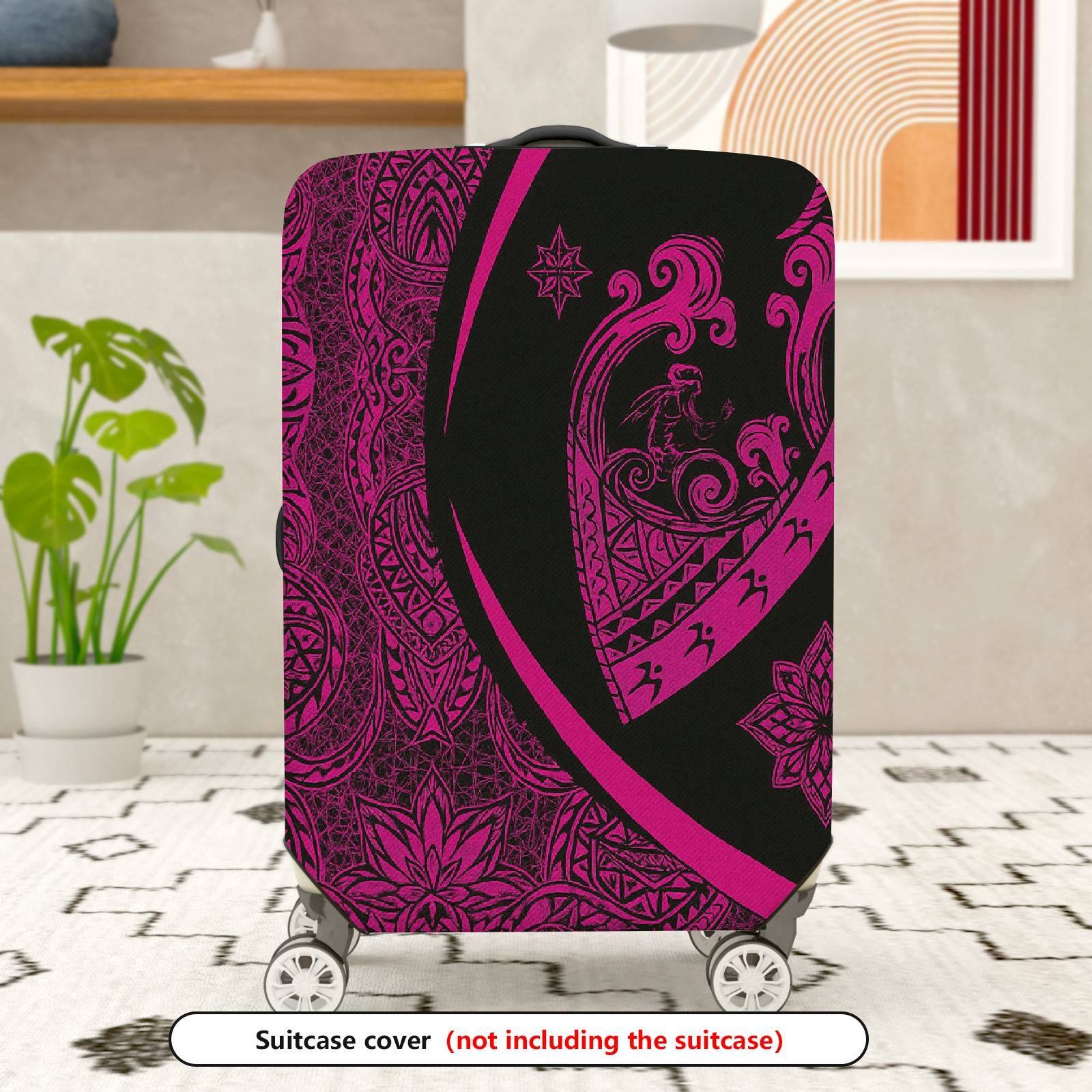 1-Piece Artistic Bohemian Pink Tribal Floral Mandala  Suitcase Luggage Cover, Stretch Protective Sleeve