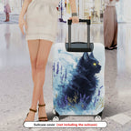 1-Piece Black Cat Lavender Abstract Art Floral  Suitcase Luggage Cover, Stretch Protective Sleeve