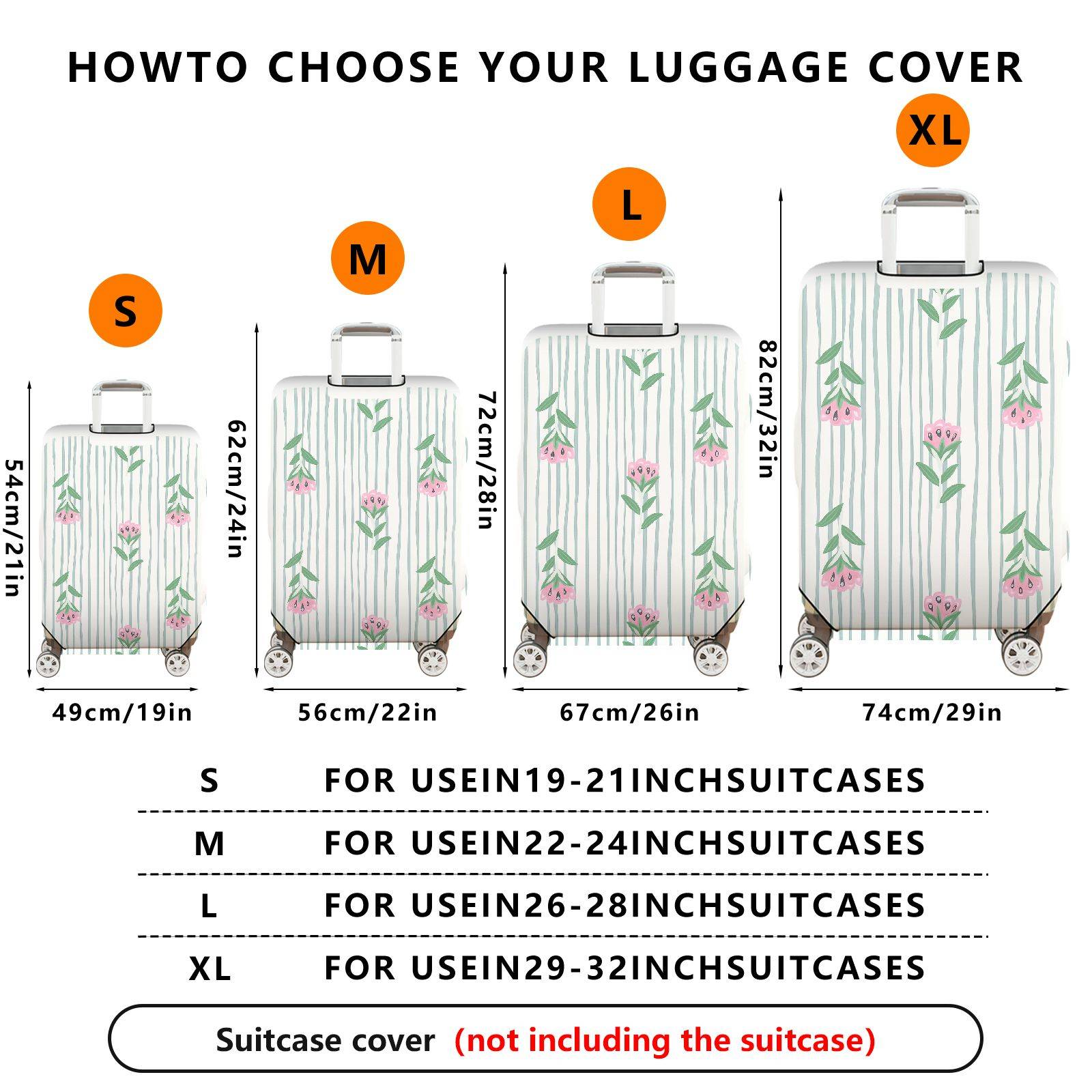 1-Piece Pastel Floral Striped Travel Holiday Spring  Suitcase Luggage Cover, Stretch Protective Sleeve