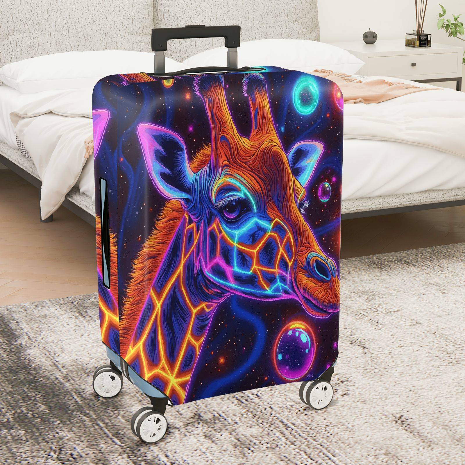 1-Piece Graffiti Giraffe Colorful Cosmic Art Vibrant  Suitcase Luggage Cover, Stretch Protective Sleeve
