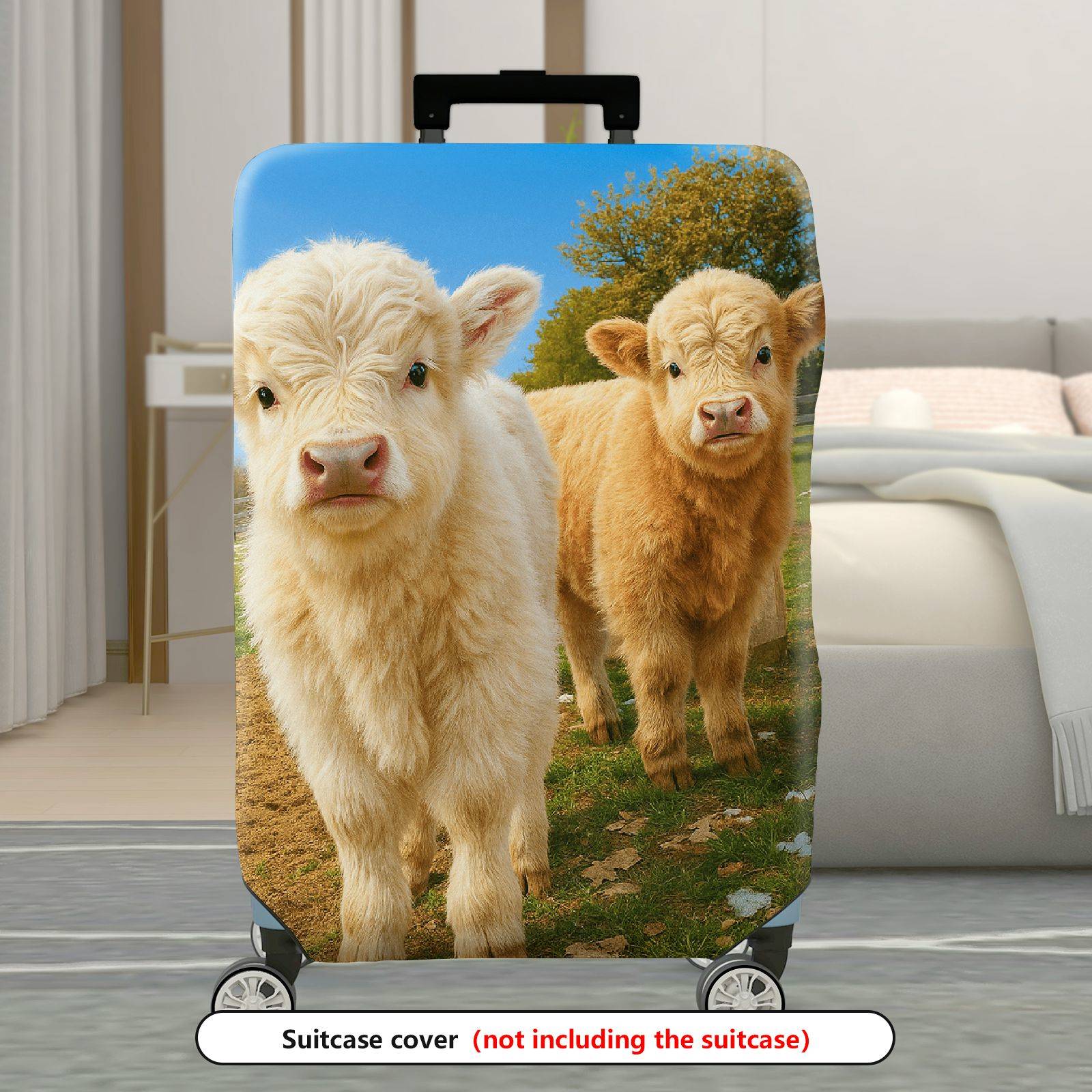 1-Piece Cute Animal Farm Pasture Nature Calf  Suitcase Luggage Cover, Stretch Protective Sleeve