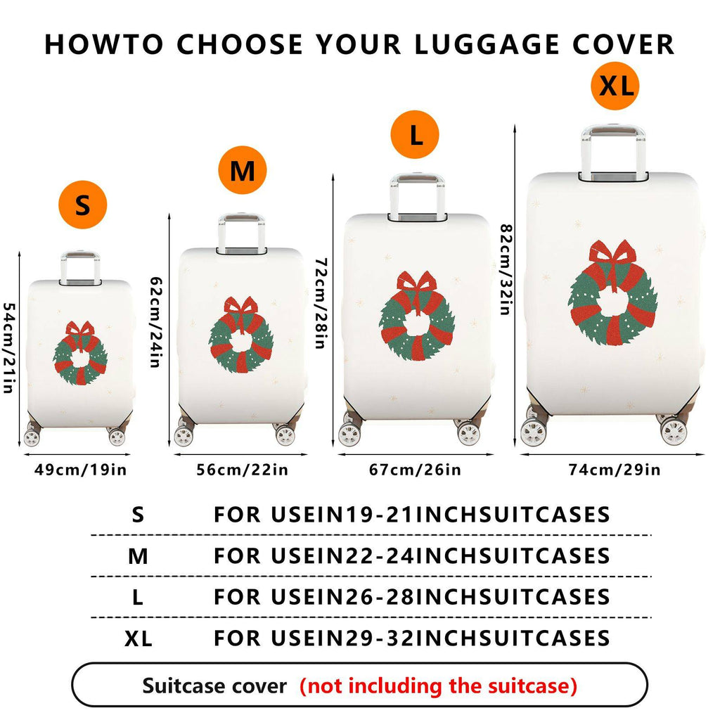 1-Piece Christmas Wreath Bow Snowflakes Holiday  Suitcase Luggage Cover, Stretch Protective Sleeve