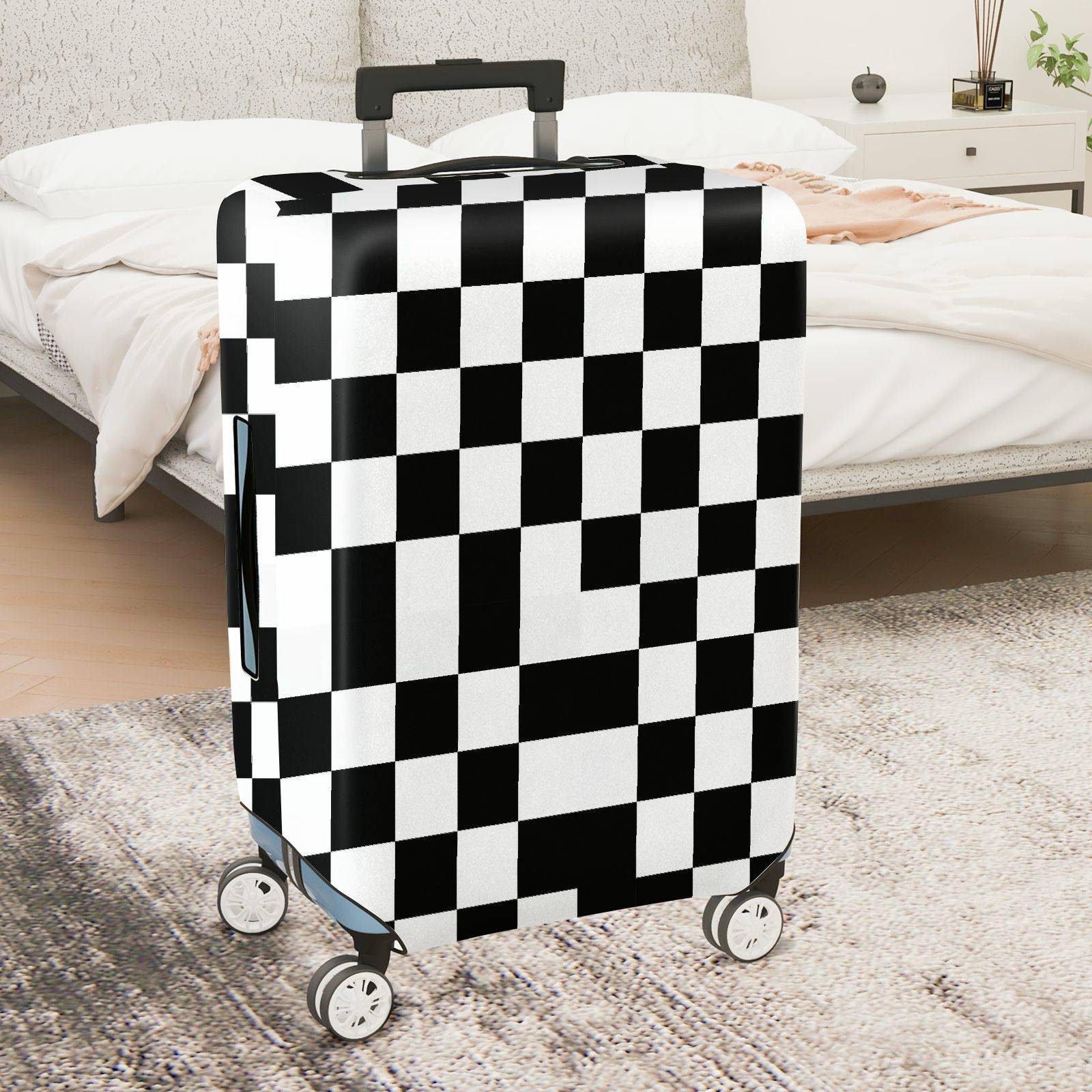 1-Piece Checkered Black White Geometric Modern Stylish  Suitcase Luggage Cover, Stretch Protective Sleeve