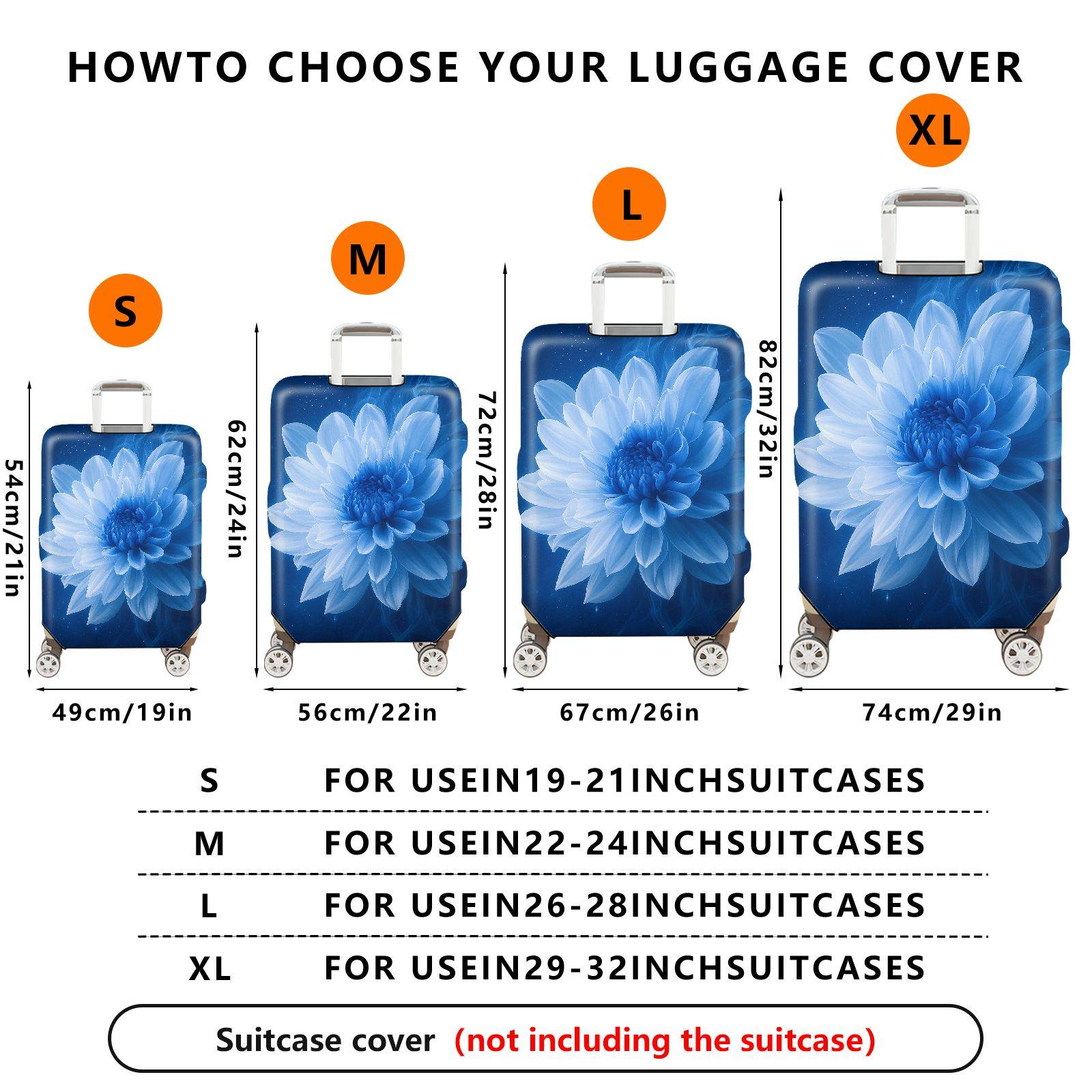 1-Piece Blue Flower Artistic Dreamy Elegant Starry  Suitcase Luggage Cover, Stretch Protective Sleeve