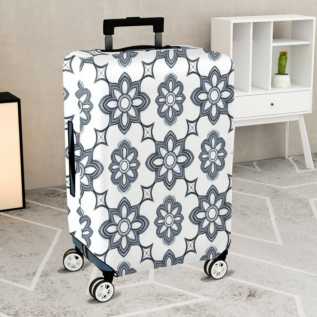 1-Piece Floral Pattern Geometric Black and White Elegant Artistic  Suitcase Luggage Cover, Stretch Protective Sleeve