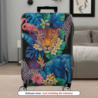 1-Piece Jungle Wildlife Animal Floral Leaf Vibrant  Suitcase Luggage Cover, Stretch Protective Sleeve