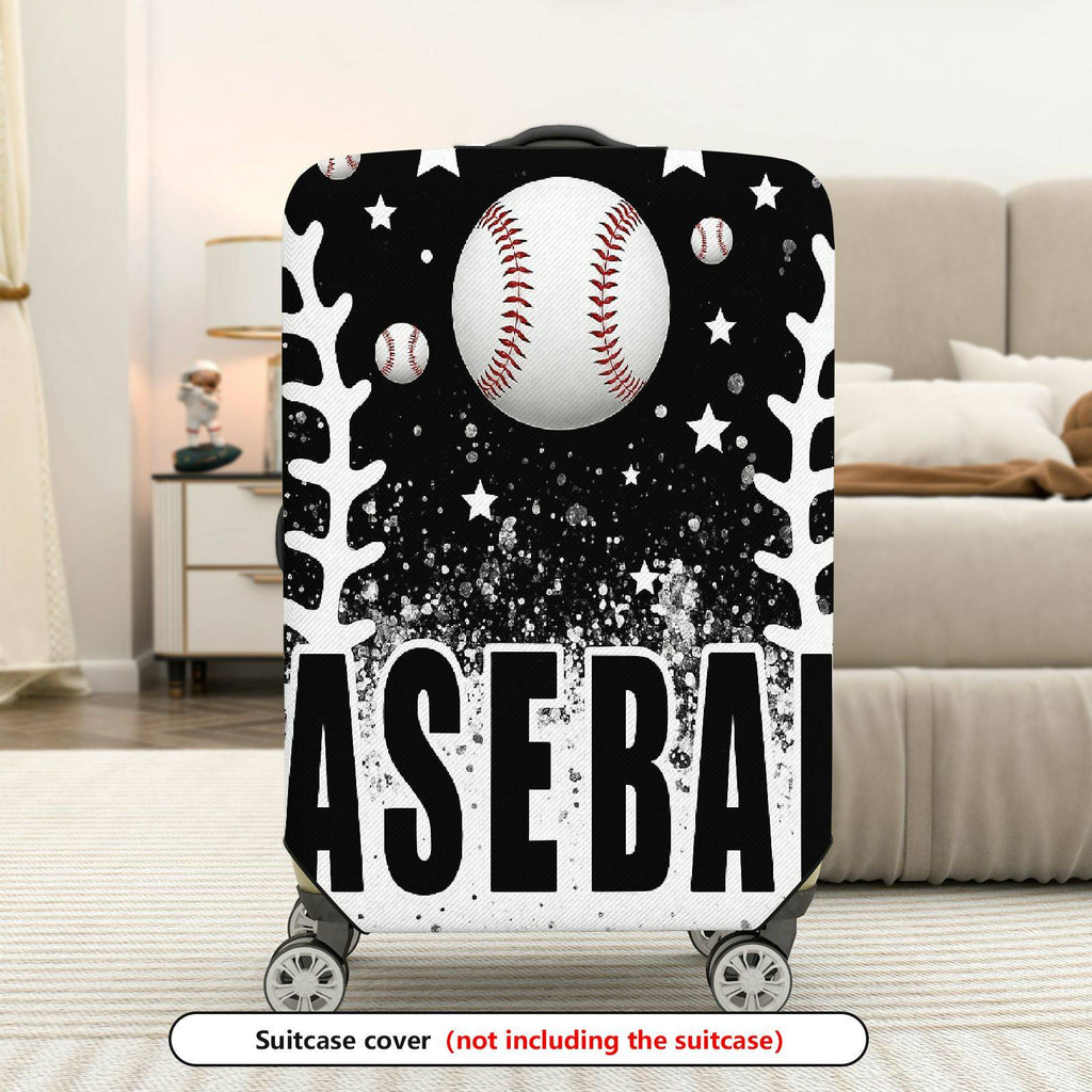 1-Piece Baseball Black White Stars Sport Travel Holiday  Suitcase Luggage Cover, Stretch Protective Sleeve