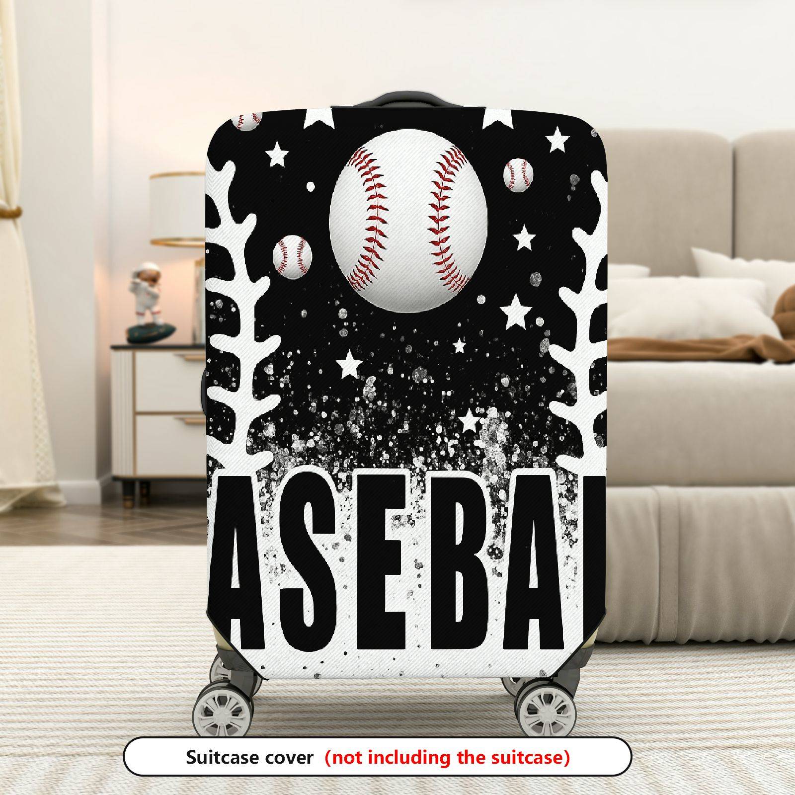 1-Piece Baseball Black White Stars Sport Travel Holiday  Suitcase Luggage Cover, Stretch Protective Sleeve