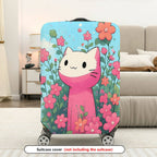 1-Piece Floral Cute Pink Cat  Suitcase Luggage Cover, Stretch Protective Sleeve