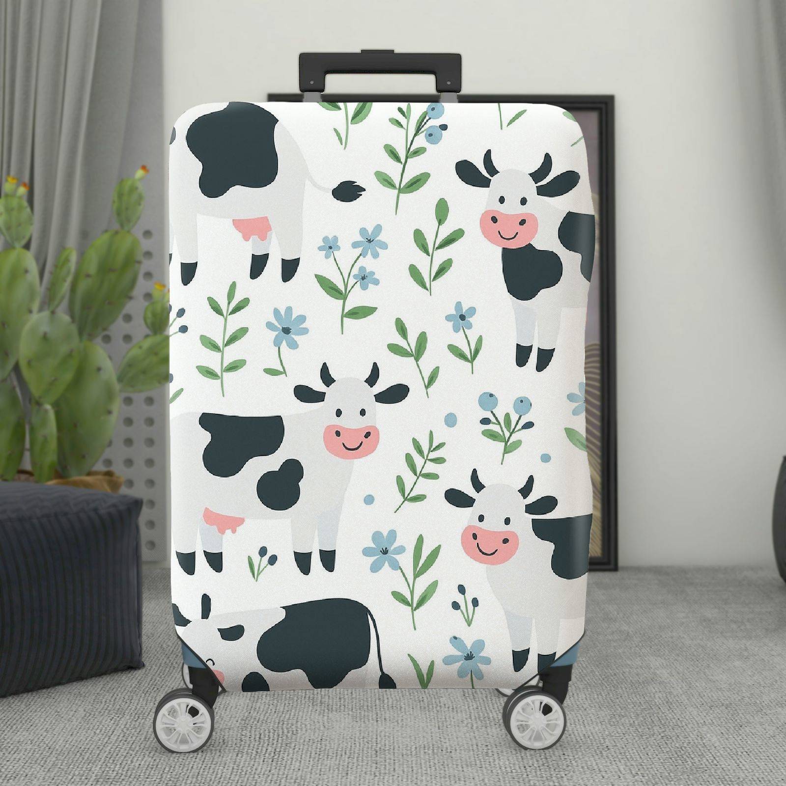 1-Piece Cow Floral  Cute Happy Elegant  Suitcase Luggage Cover, Stretch Protective Sleeve