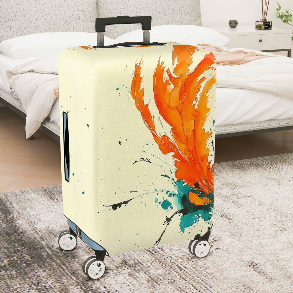 1-Piece Abstract Orange Feather Brush Colorful Splatter Art  Suitcase Luggage Cover, Stretch Protective Sleeve