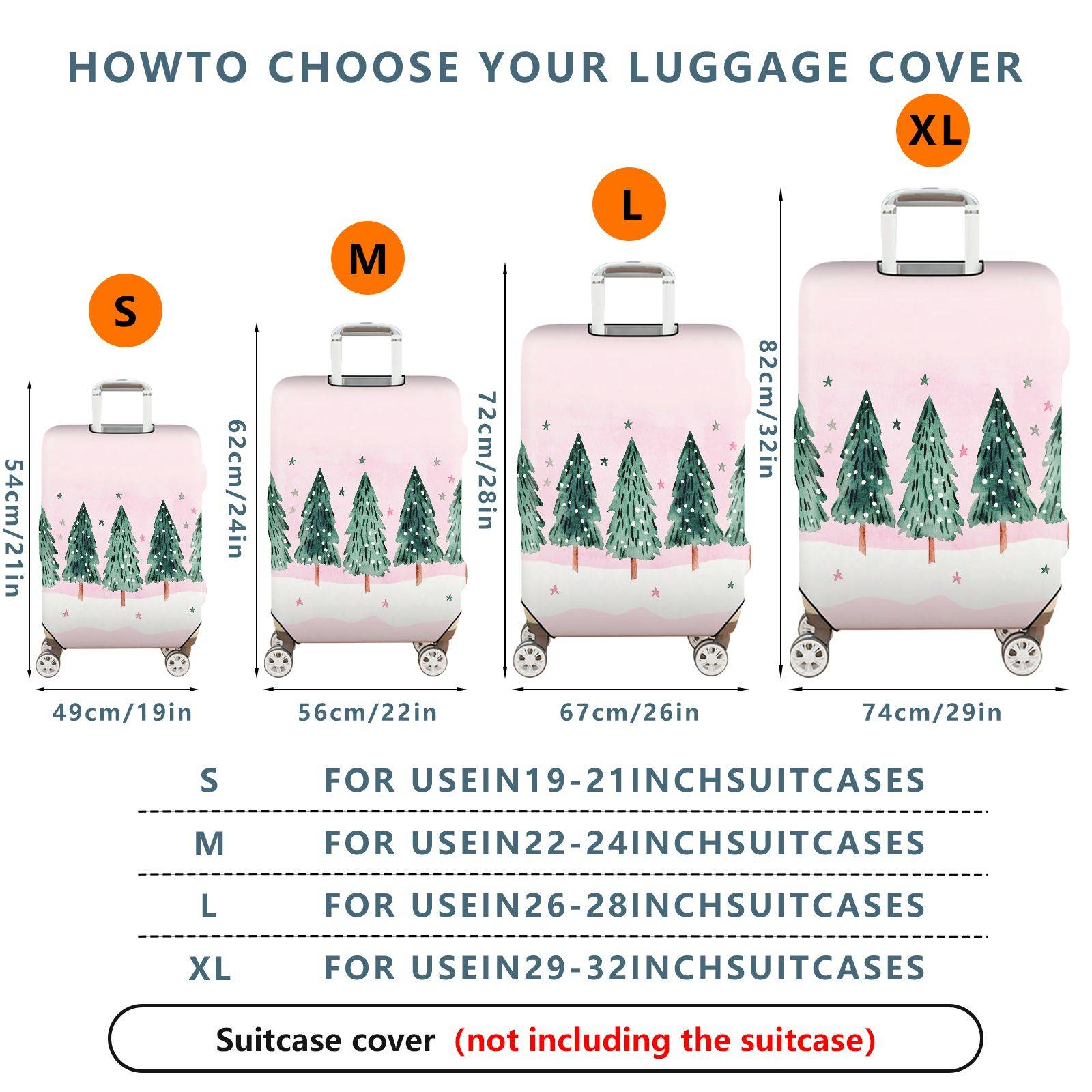 1-Piece Christmas Tree Snow Stars Pink Green Winter Holiday  Suitcase Luggage Cover, Stretch Protective Sleeve
