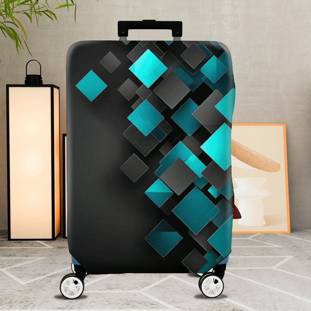 1-Piece Geometric Diamond Turquoise Black Modern Abstract  Suitcase Luggage Cover, Stretch Protective Sleeve