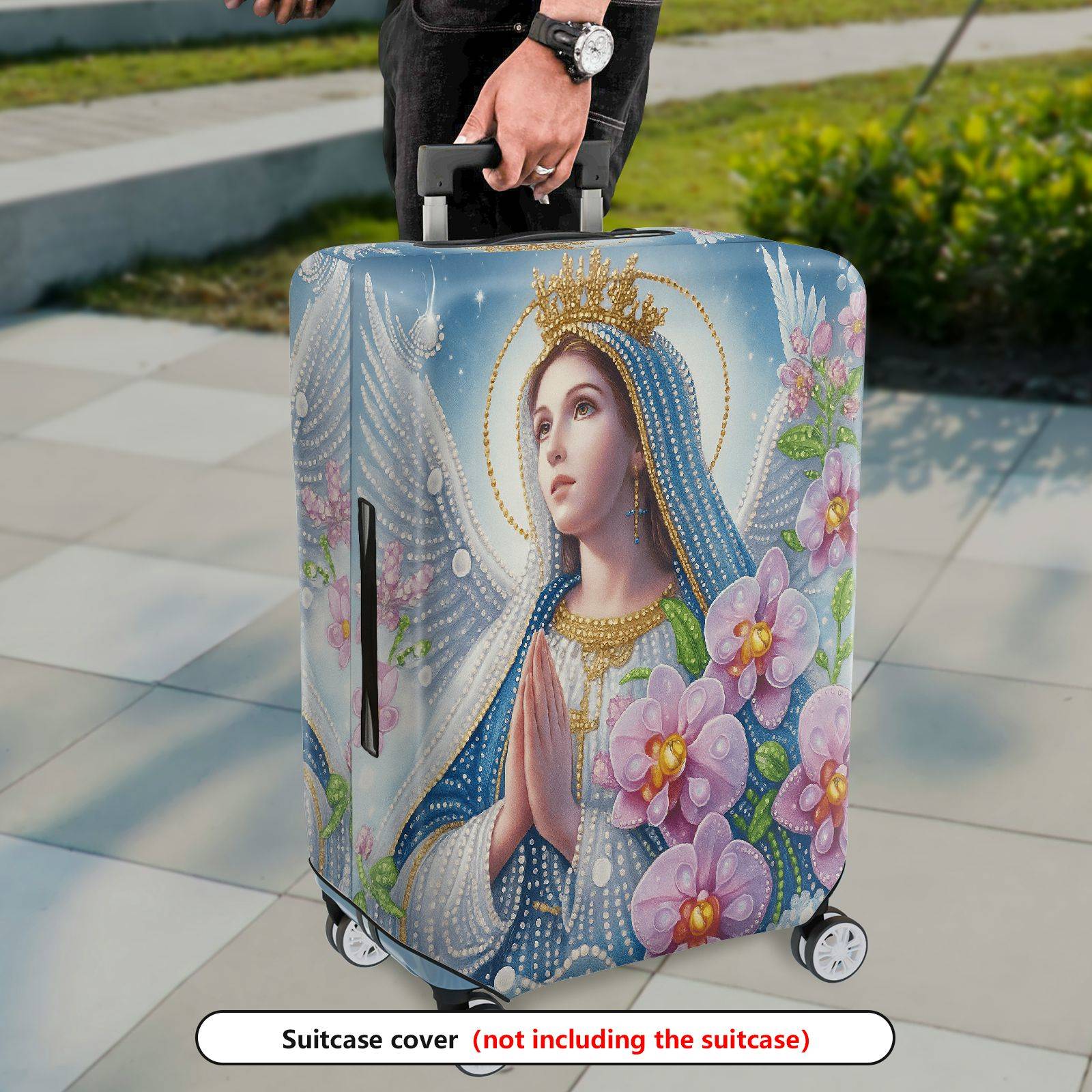 1-Piece Angel Floral Crown Orchid Praying Halo Religious  Suitcase Luggage Cover, Stretch Protective Sleeve