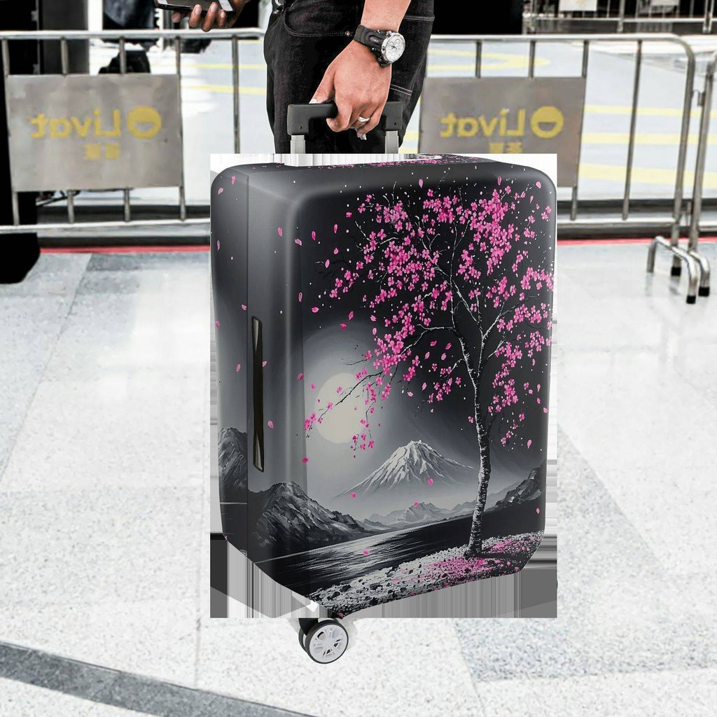 1-Piece Cherry Blossom Mountain Moon Scenic Artistic Nature Landscape  Suitcase Luggage Cover, Stretch Protective Sleeve
