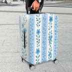 1-Piece Blue Floral Pattern Vertical Line Berry Leaf  Suitcase Luggage Cover, Stretch Protective Sleeve