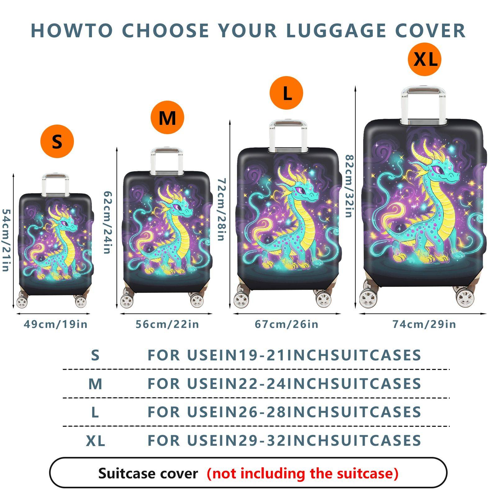 1-Piece Fantasy Dragon Starry Night Cosmic Colorful Magical  Suitcase Luggage Cover, Stretch Protective Sleeve