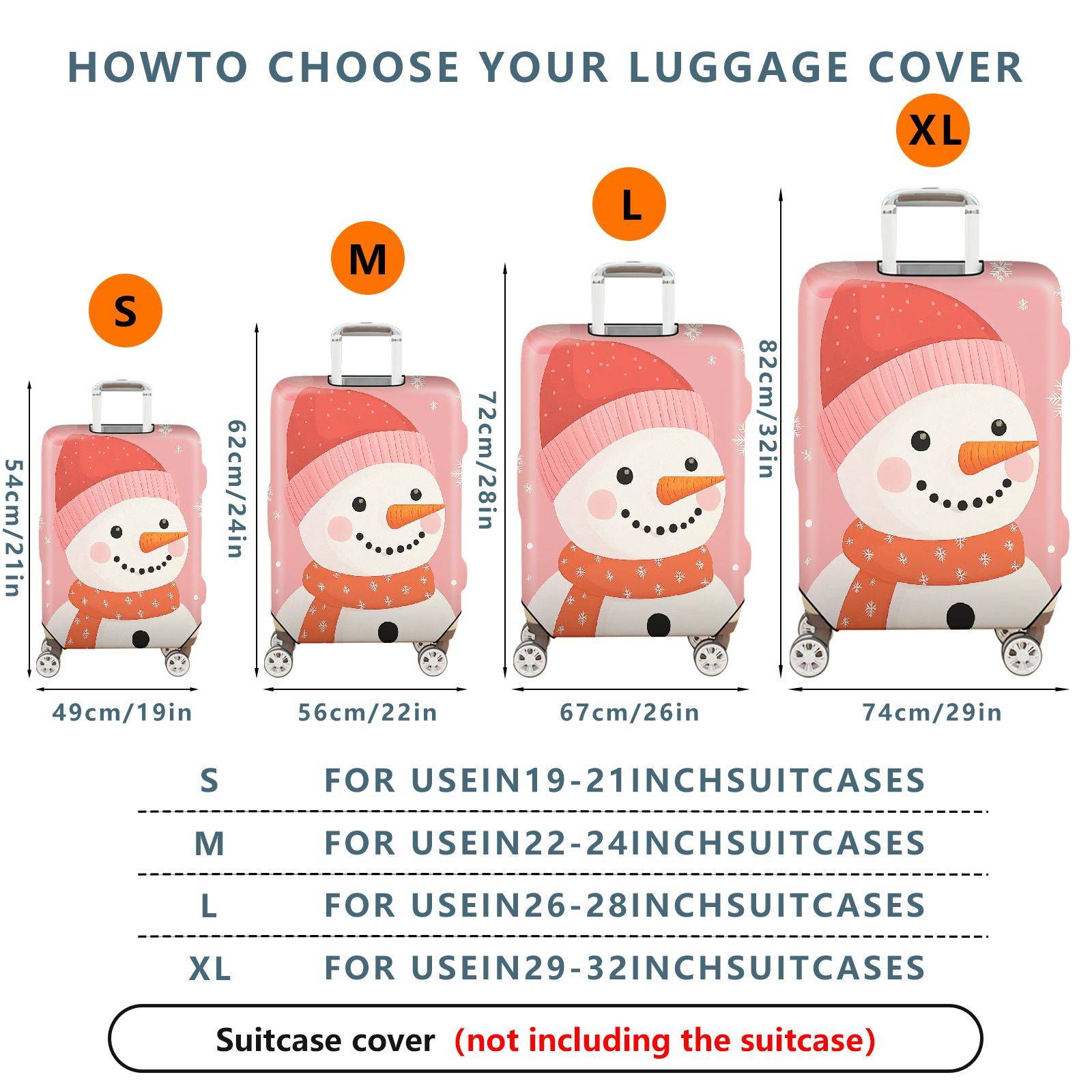 1-Piece Snowman Christmas Winter Festive Holiday  Suitcase Luggage Cover, Stretch Protective Sleeve