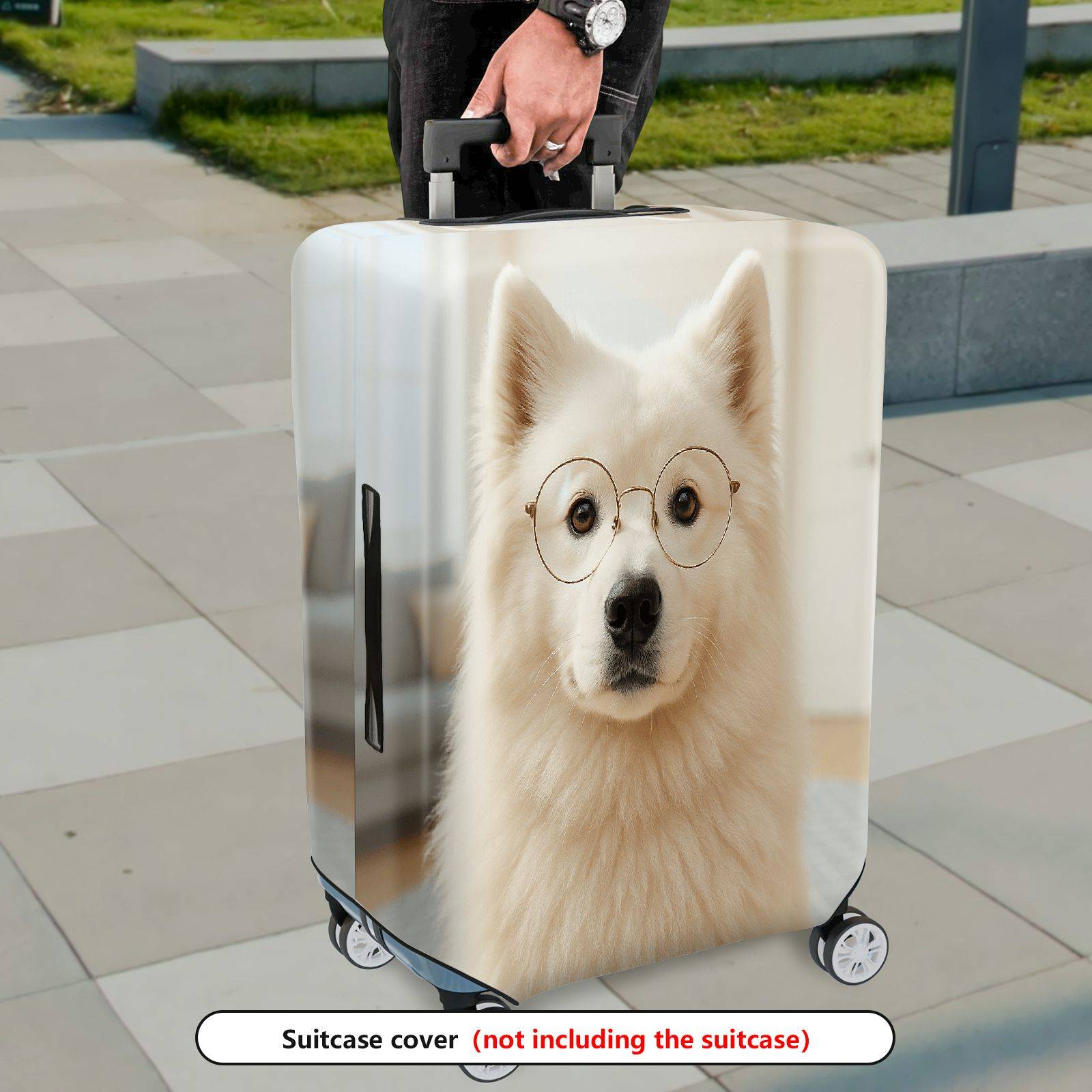 1-Piece Cute Dog Glasses White Living Room Sofa  Suitcase Luggage Cover, Stretch Protective Sleeve