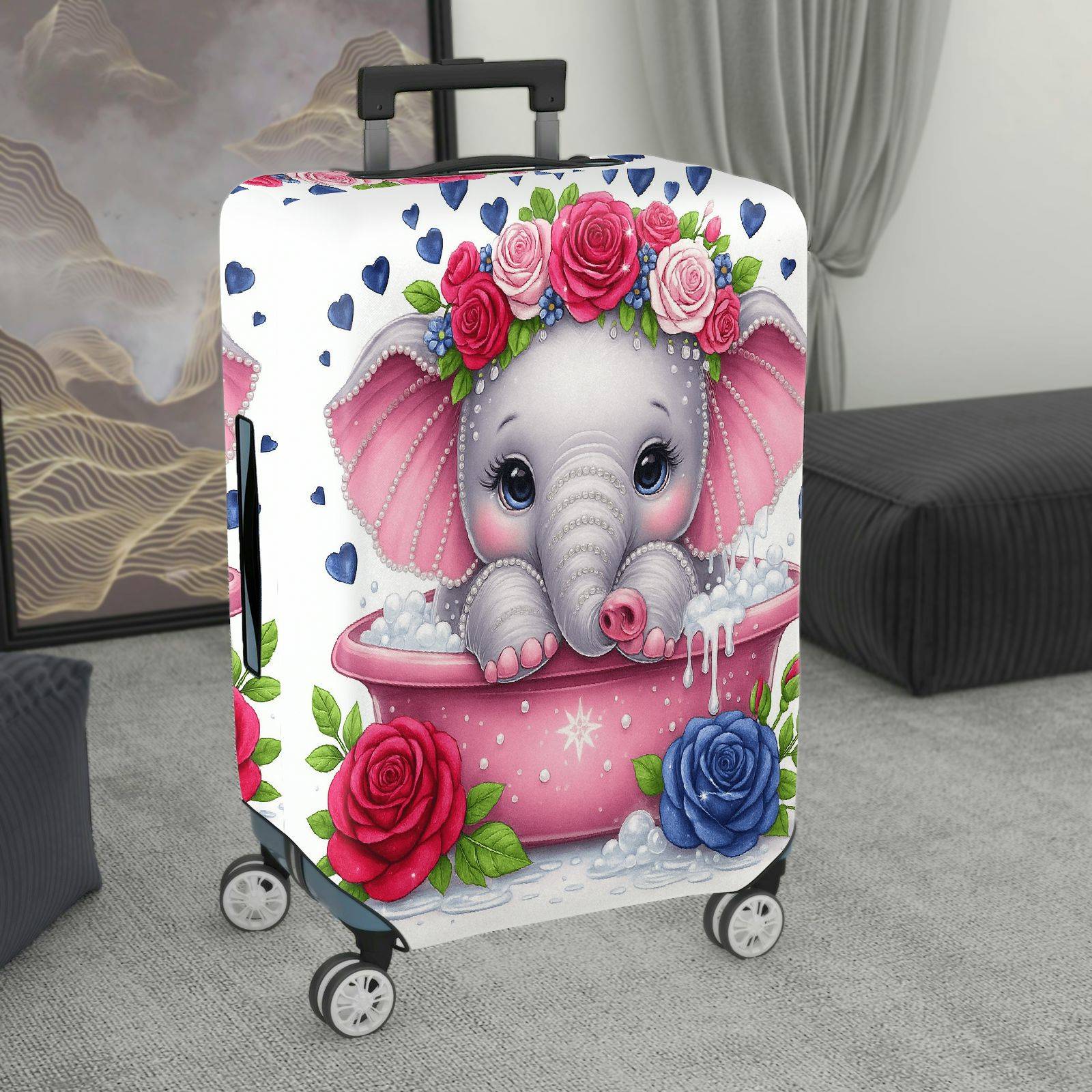 1-Piece Romantic Floral Pearl Heart Love  Suitcase Luggage Cover, Stretch Protective Sleeve