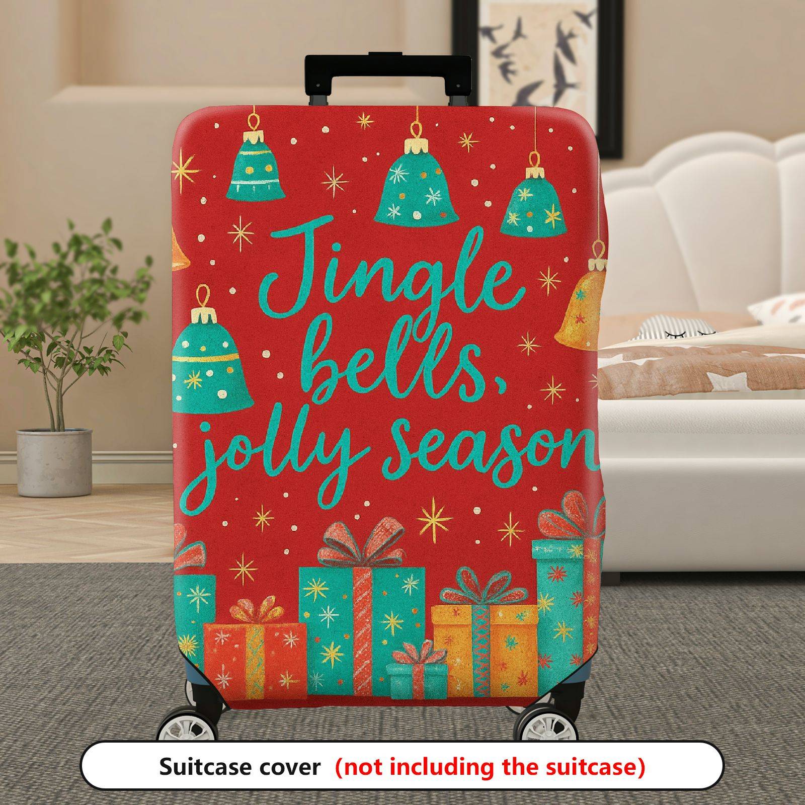 1-Piece Christmas Holiday Festive Bells Gifts  Suitcase Luggage Cover, Stretch Protective Sleeve