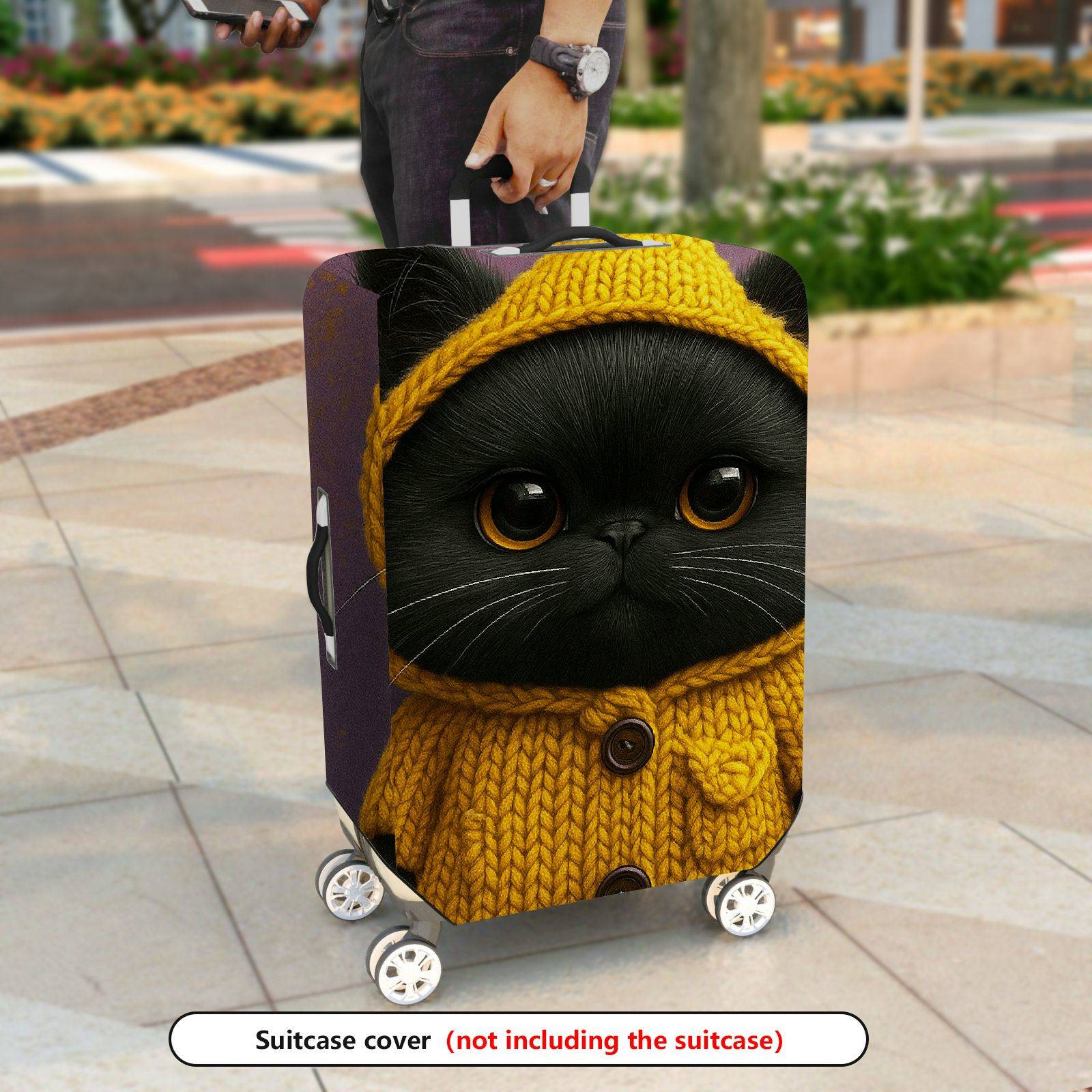 1-Piece Cute Cat Yellow Knitted Hoodie Animal Design  Suitcase Luggage Cover, Stretch Protective Sleeve