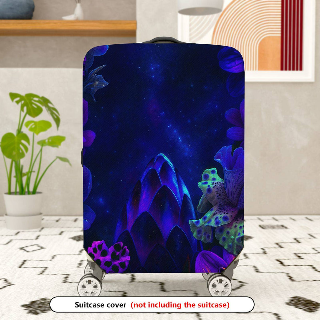1-Piece Purple Floral Starry Night Artistic Fantasy  Suitcase Luggage Cover, Stretch Protective Sleeve
