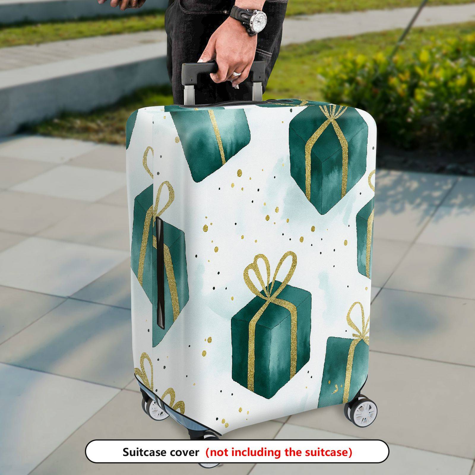 1-Piece Gift Box Ribbon Sparkle Festive Holiday  Suitcase Luggage Cover, Stretch Protective Sleeve