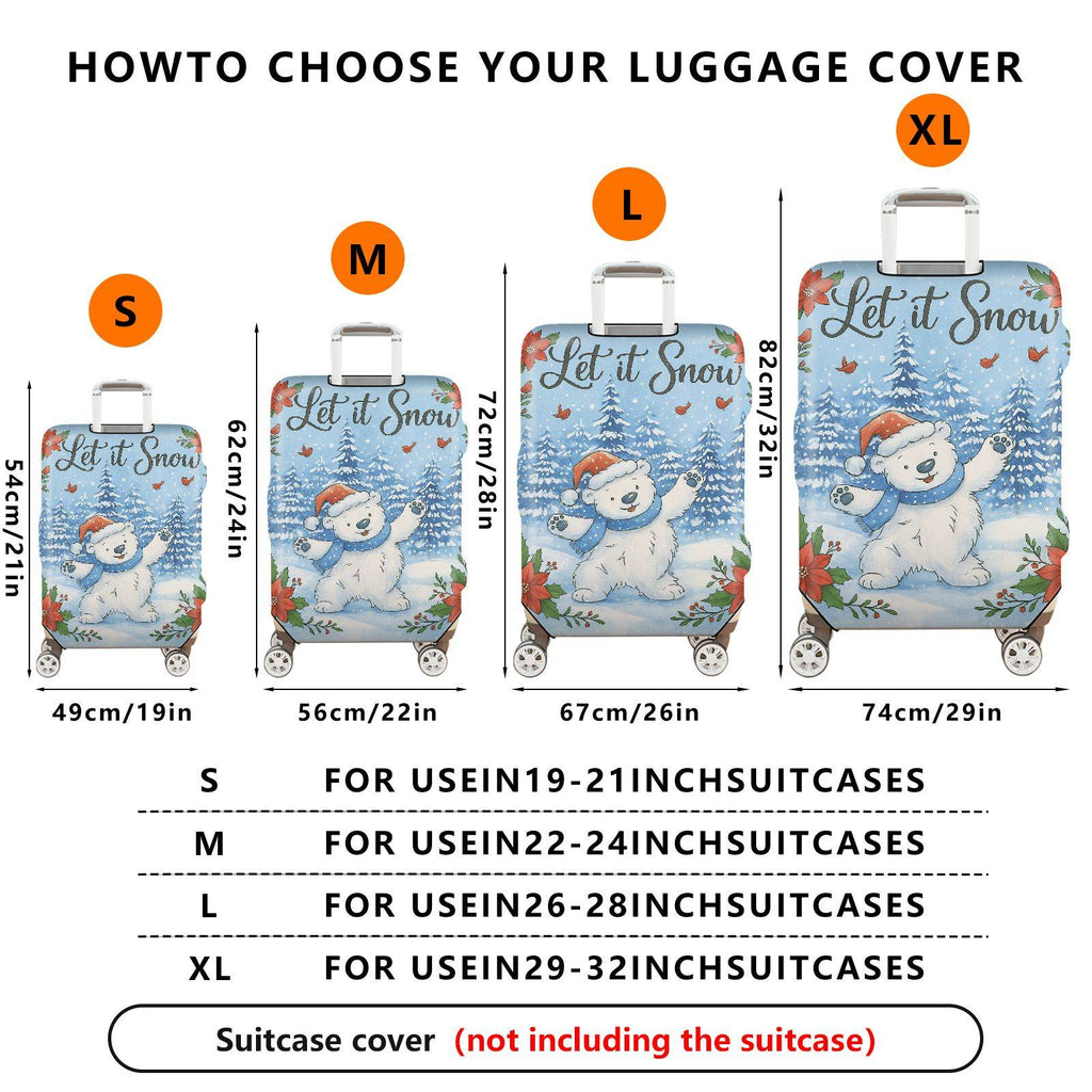 1-Piece Bear Winter Snow Christmas Holiday Floral  Suitcase Luggage Cover, Stretch Protective Sleeve