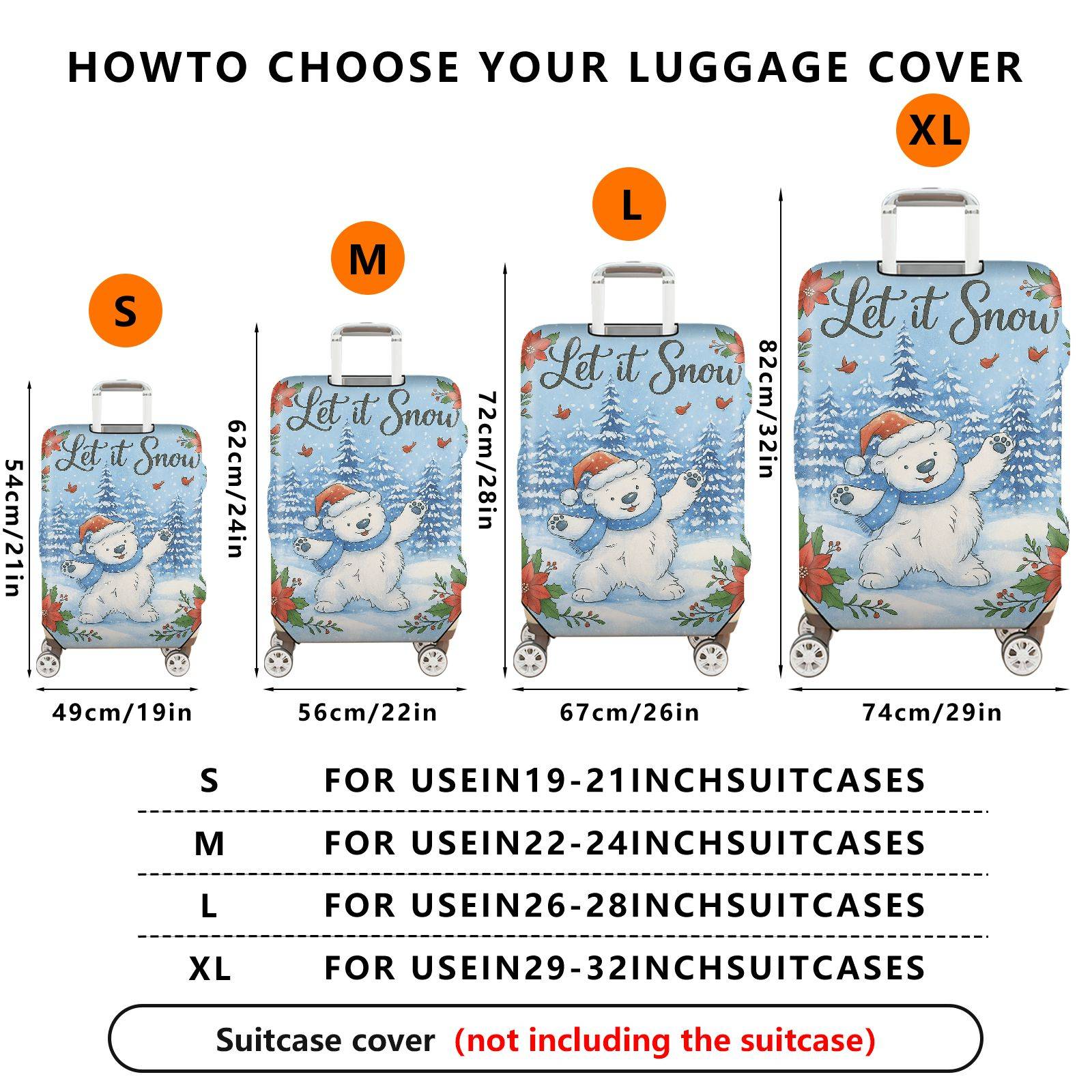 1-Piece Bear Winter Snow Christmas Holiday Floral  Suitcase Luggage Cover, Stretch Protective Sleeve