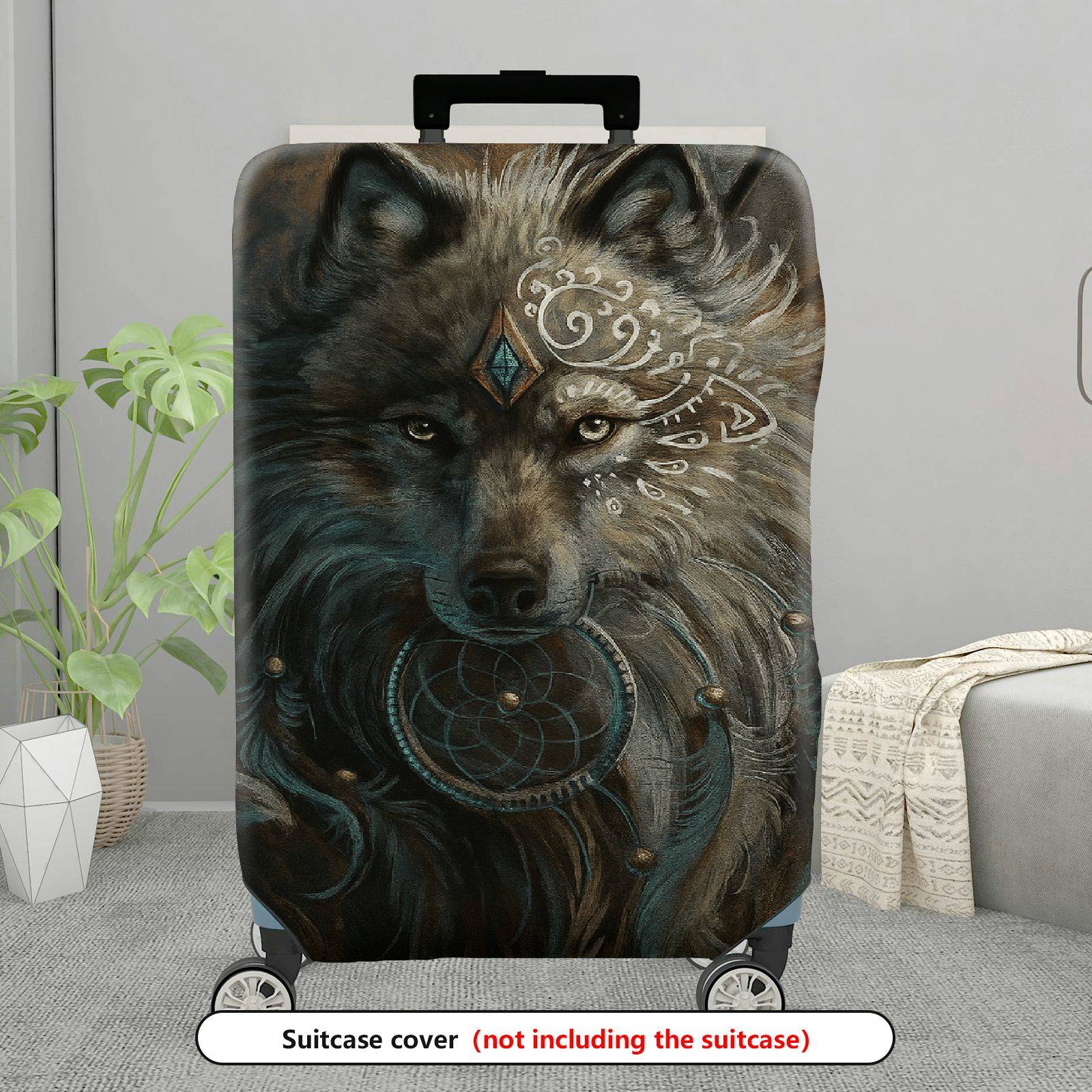 1-Piece Mysterious Wolf Dreamcatcher Tribal Artistic Bohemian  Suitcase Luggage Cover, Stretch Protective Sleeve