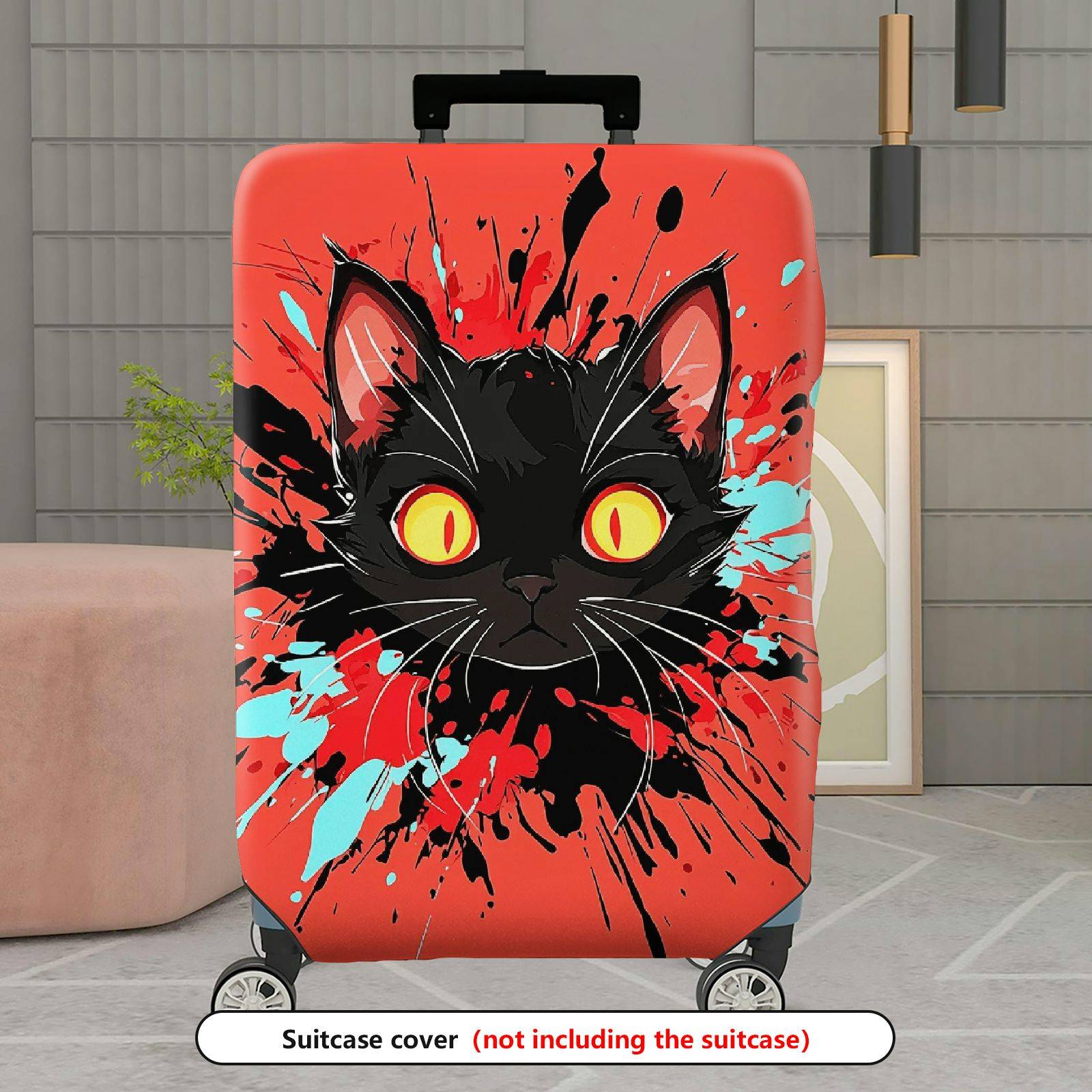 1-Piece Art Cat Splatter Red Black Yellow  Suitcase Luggage Cover, Stretch Protective Sleeve