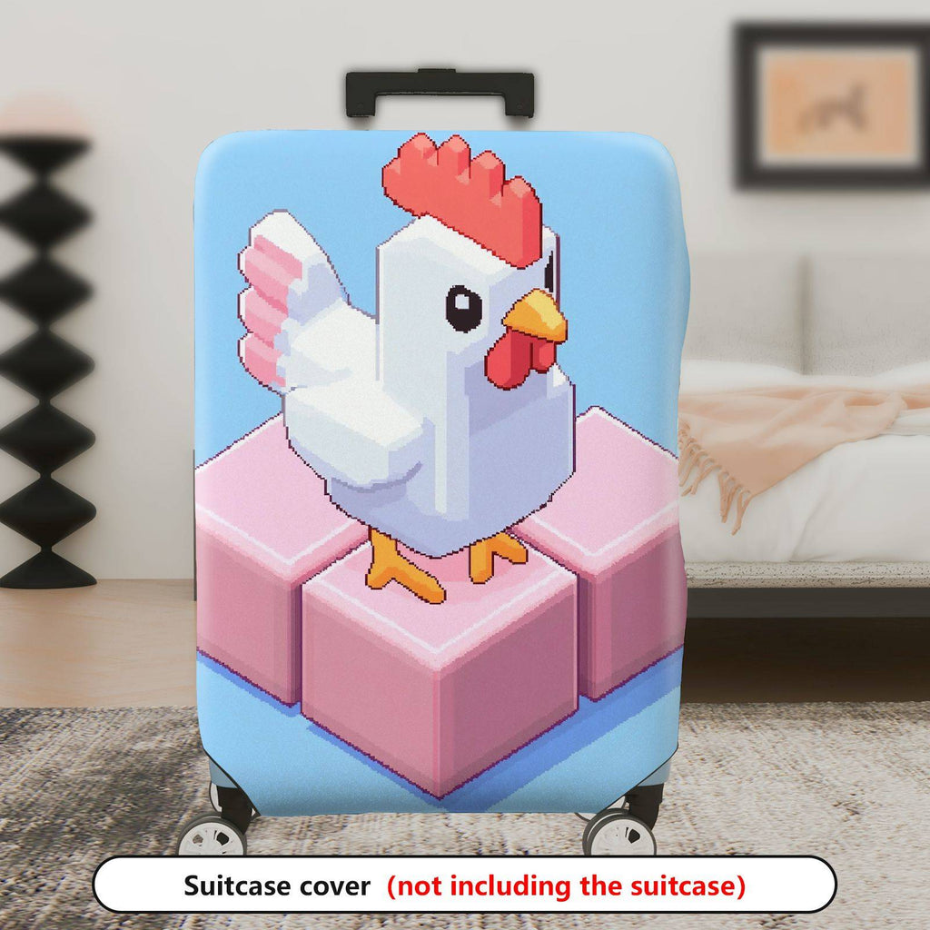 1-Piece Chicken Pixel Art Pink Blue Playful Abstract Geometric  Suitcase Luggage Cover, Stretch Protective Sleeve