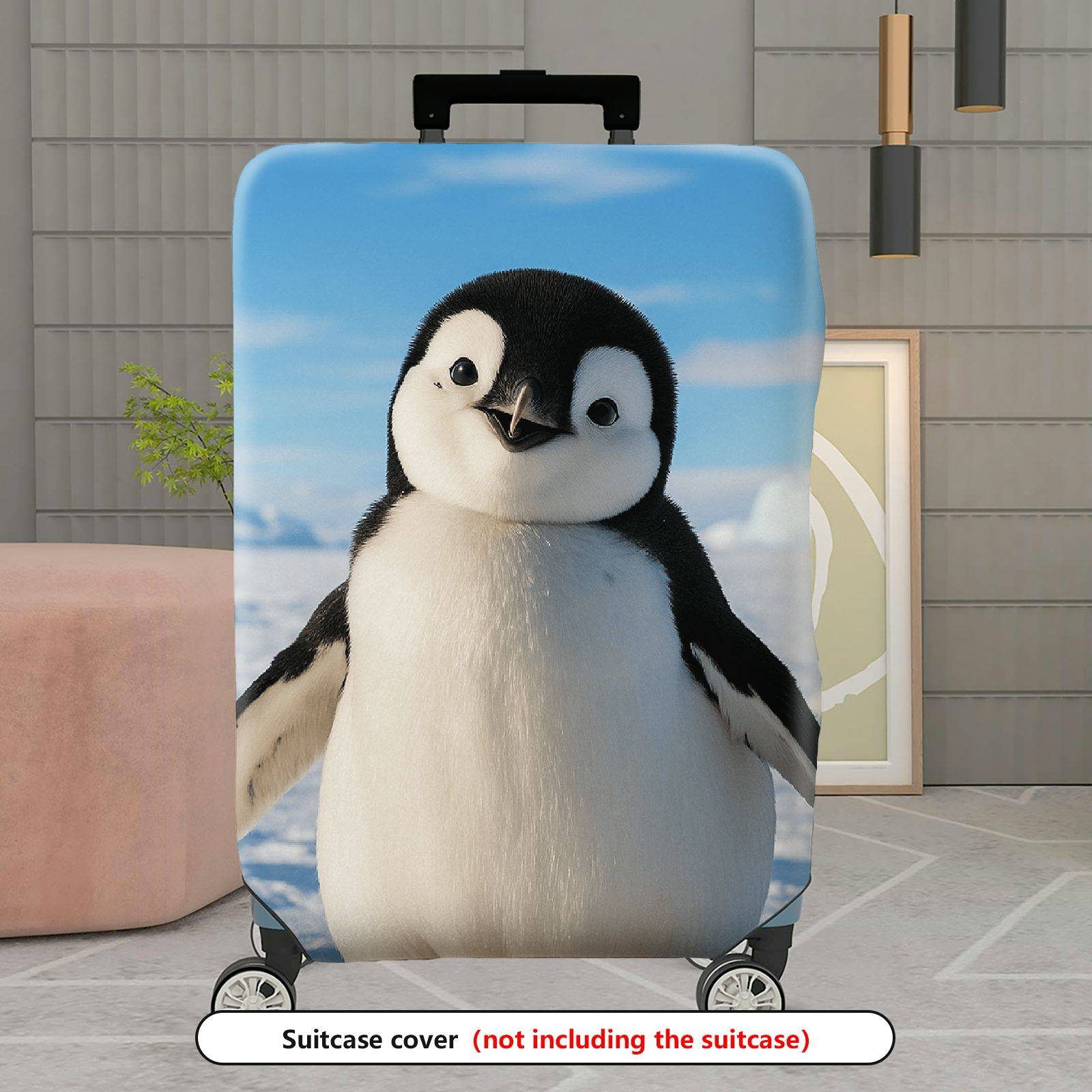 1-Piece Cute Penguin Arctic Winter Blue Sky Snow  Suitcase Luggage Cover, Stretch Protective Sleeve