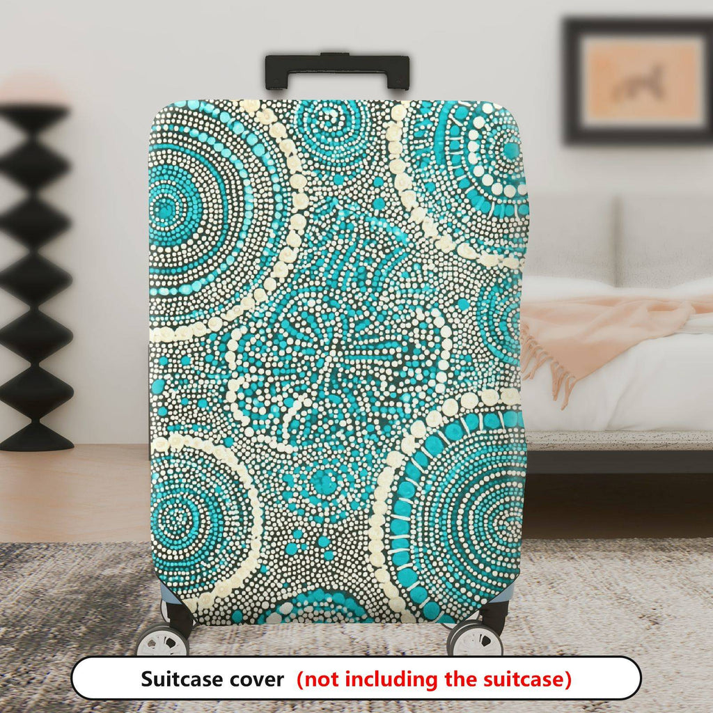 1-Piece Blue Geometric Abstract Pattern Mandala Bohemian  Suitcase Luggage Cover, Stretch Protective Sleeve