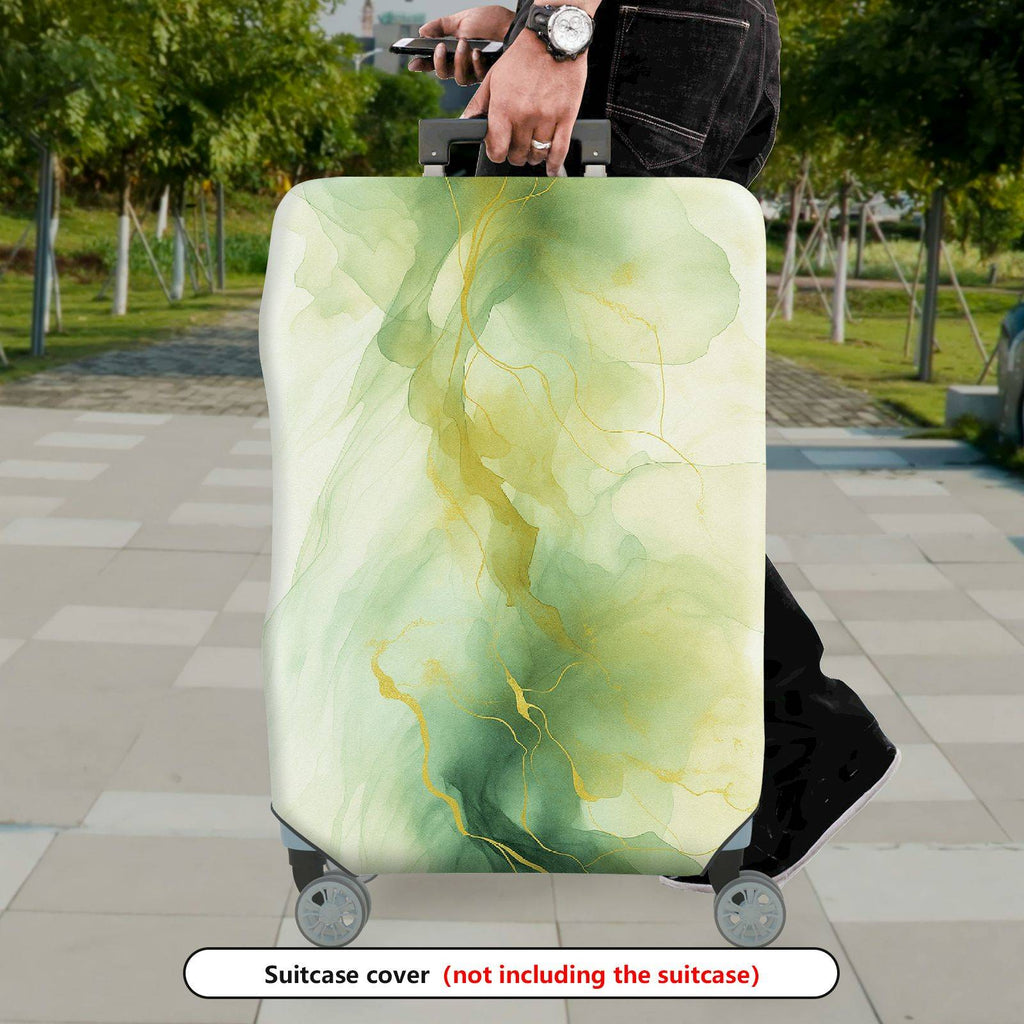 1-Piece Abstract Fluid Green Gold Artistic Elegant Chic  Suitcase Luggage Cover, Stretch Protective Sleeve