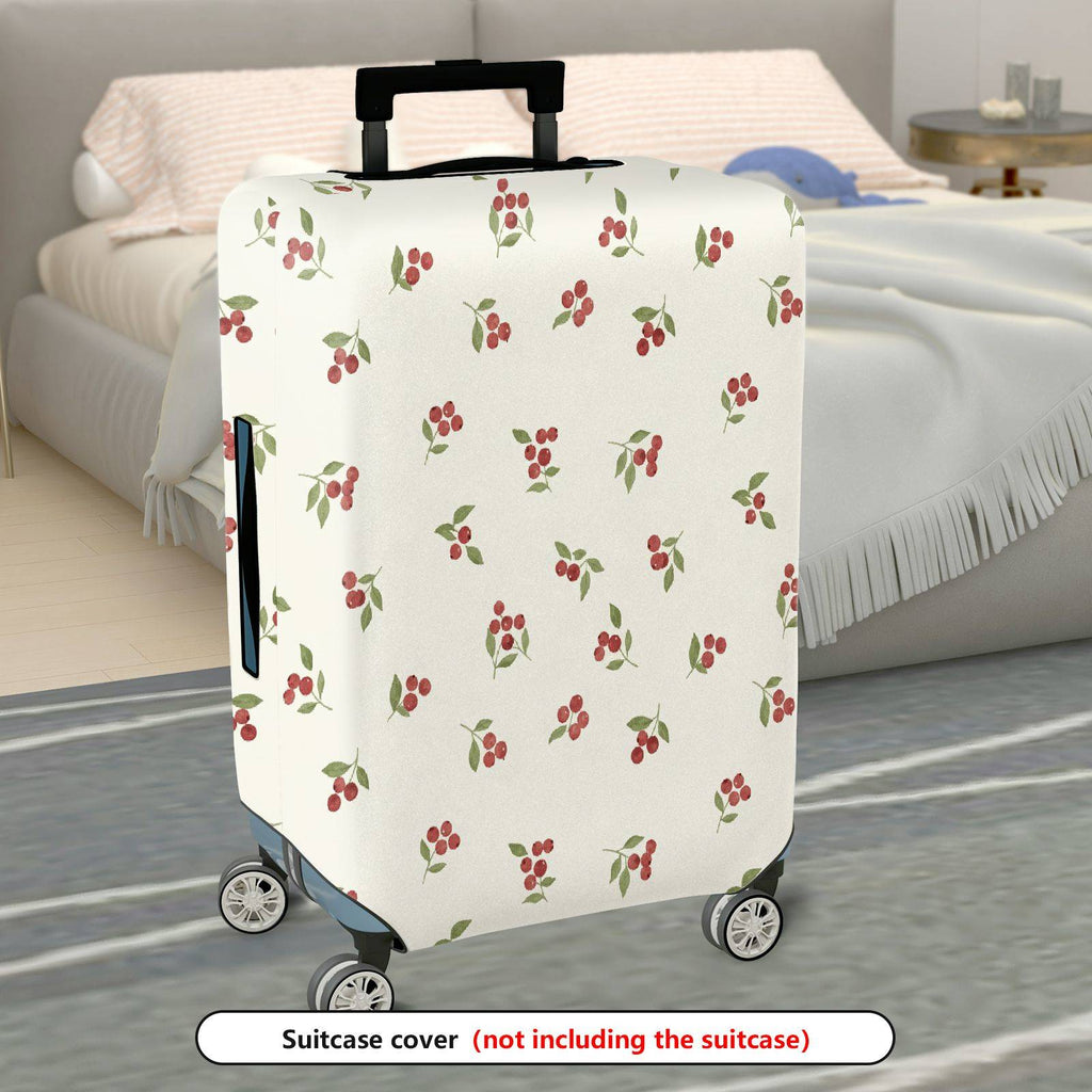 1-Piece Floral Red Berry Green Leaf Holiday Decorative  Suitcase Luggage Cover, Stretch Protective Sleeve