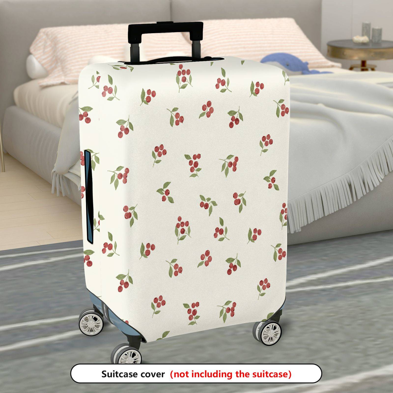 1-Piece Floral Red Berry Green Leaf Holiday Decorative  Suitcase Luggage Cover, Stretch Protective Sleeve