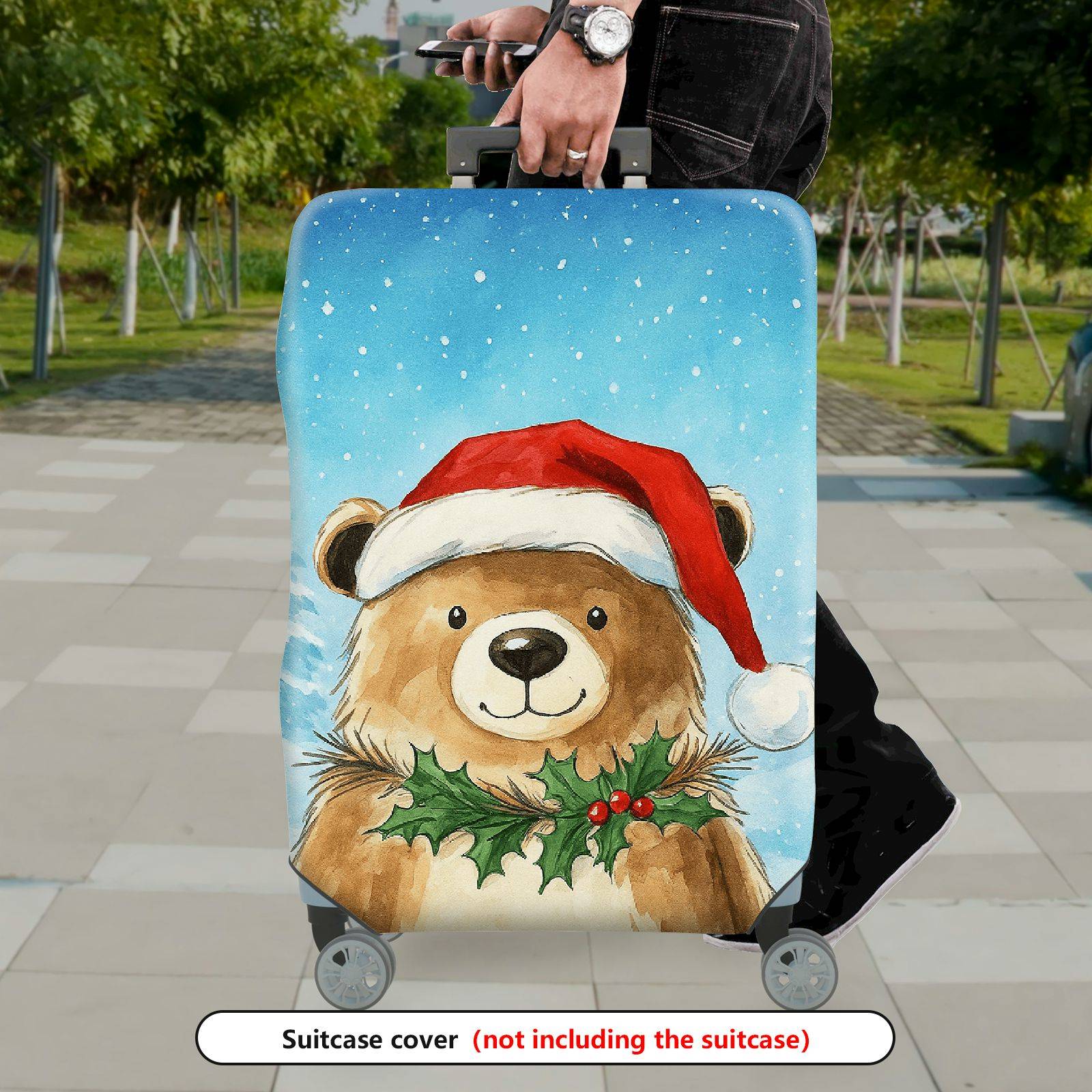 1-Piece Christmas Bear Snow Holiday Festive  Suitcase Luggage Cover, Stretch Protective Sleeve