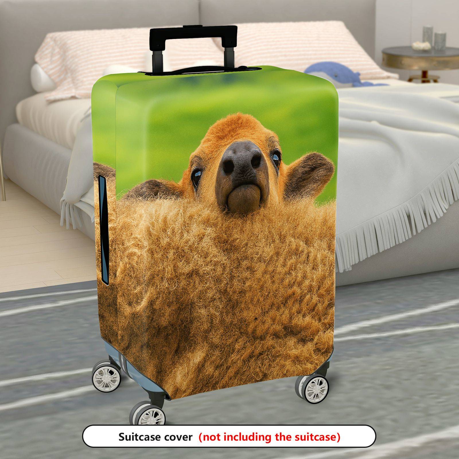 1-Piece Cute Animal Sheep Green Grass Scenic Fun  Suitcase Luggage Cover, Stretch Protective Sleeve