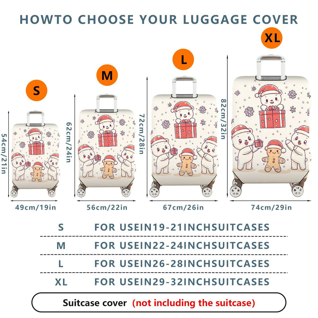 1-Piece Christmas Bear Gift Snowflakes Holiday  Suitcase Luggage Cover, Stretch Protective Sleeve