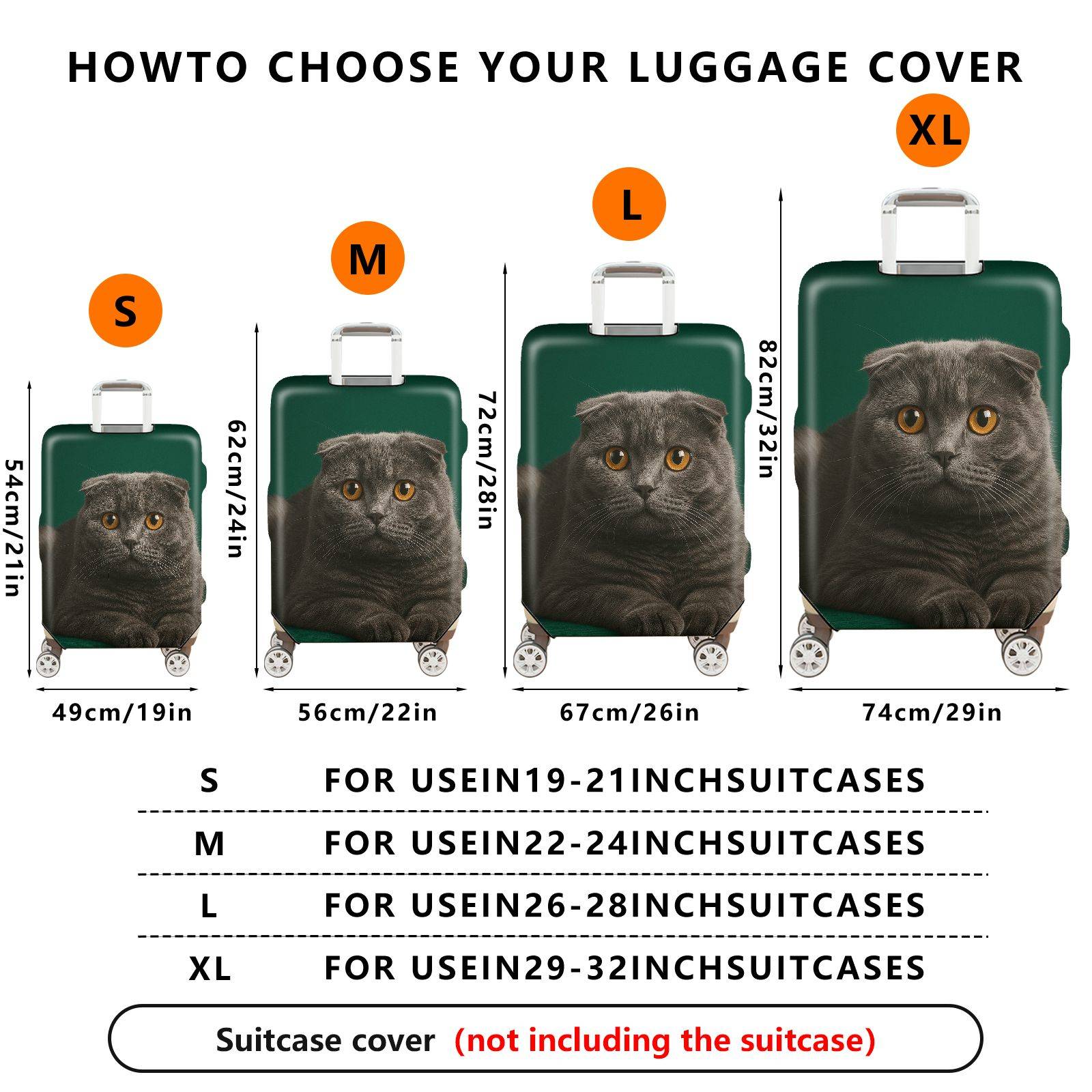1-Piece Cute Cat Green Furry Animal Stylish  Suitcase Luggage Cover, Stretch Protective Sleeve
