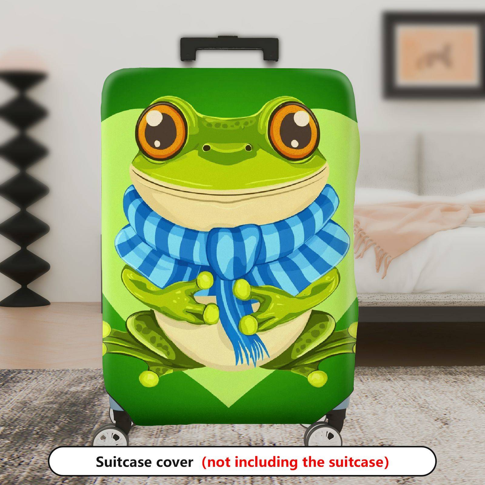 1-Piece Frog Heart Green Cute Fun Animal  Suitcase Luggage Cover, Stretch Protective Sleeve