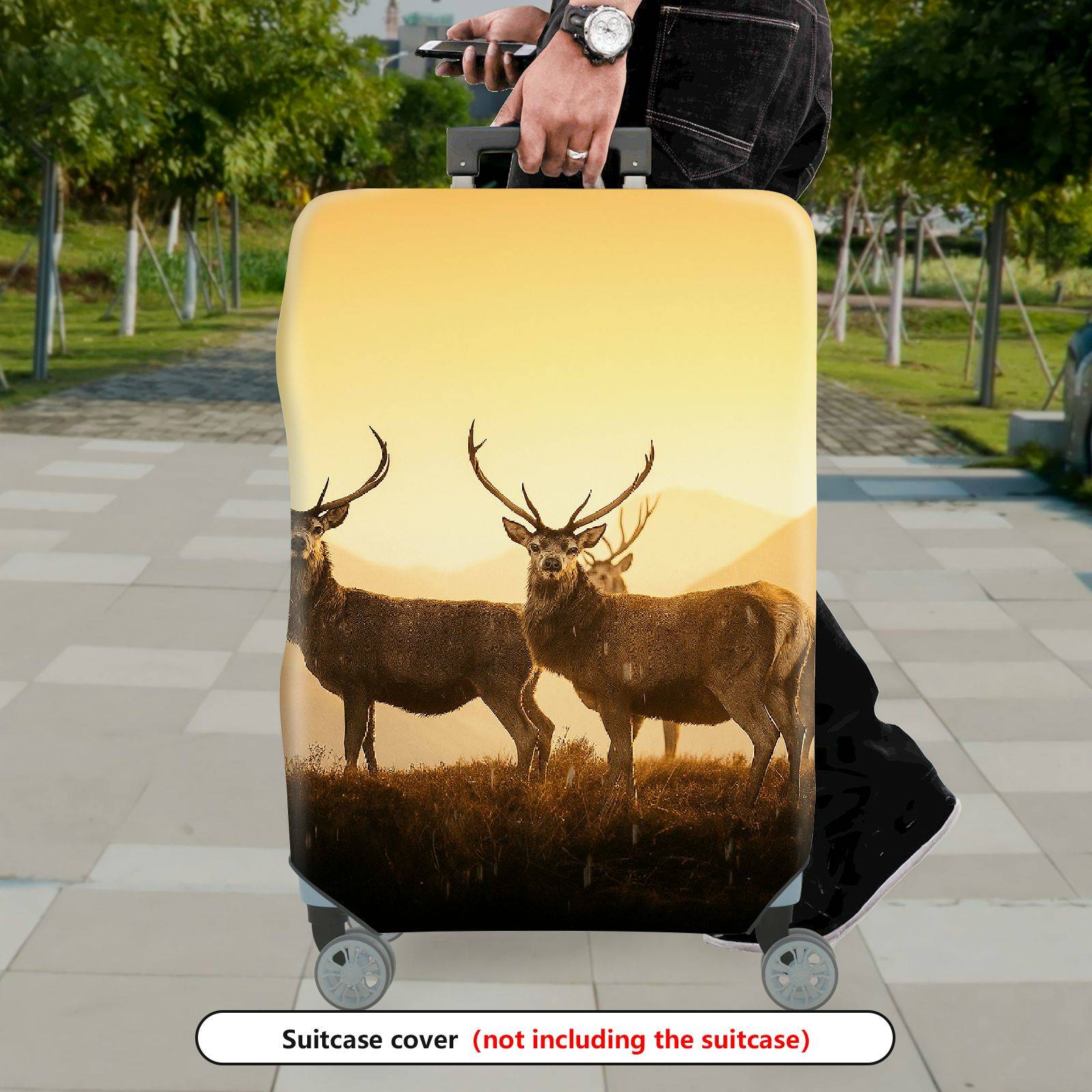 1-Piece Elegant Deer Mountain Nature Landscape Wildlife Sunlight  Suitcase Luggage Cover, Stretch Protective Sleeve