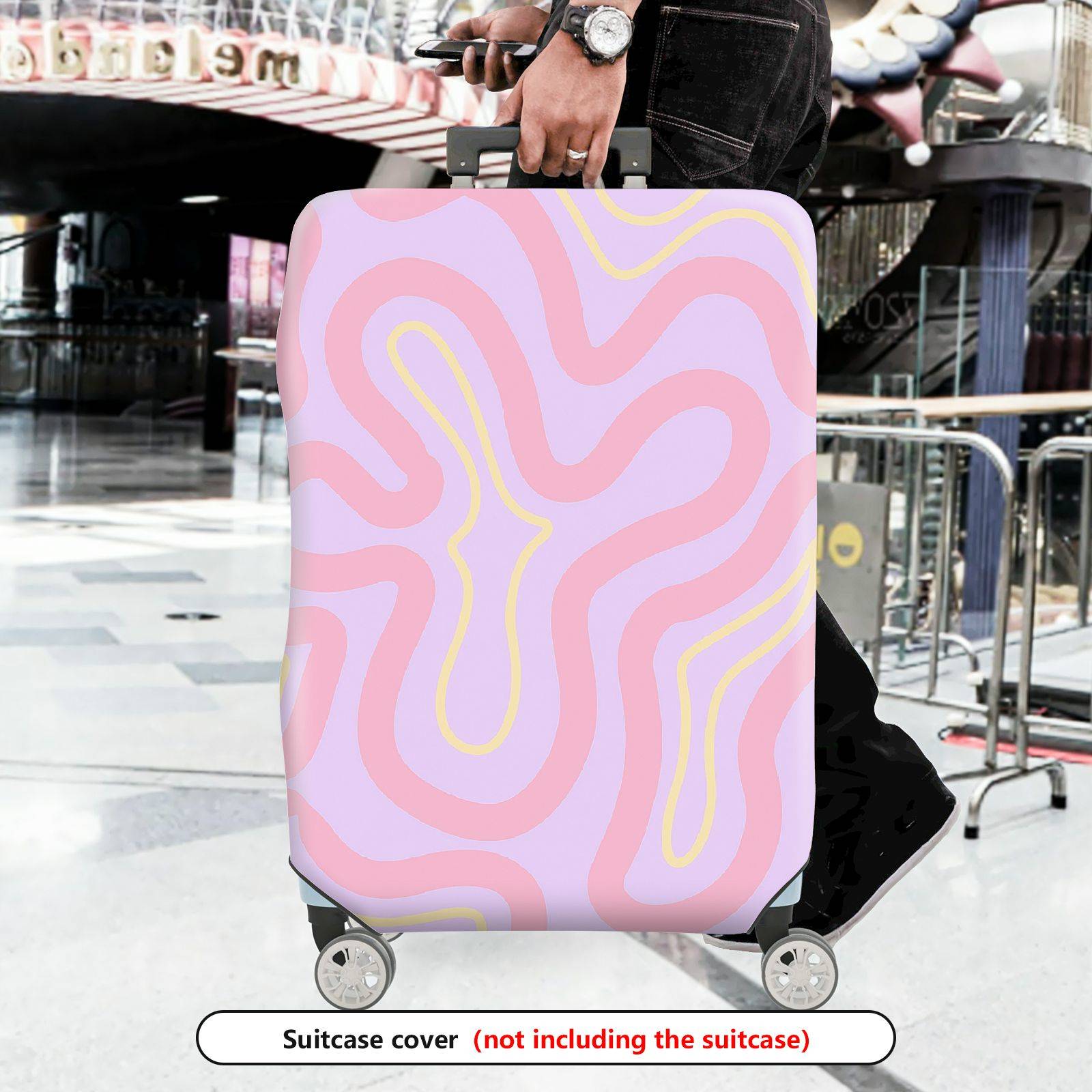 1-Piece Abstract Wavy Groovy Pink Purple  Suitcase Luggage Cover, Stretch Protective Sleeve