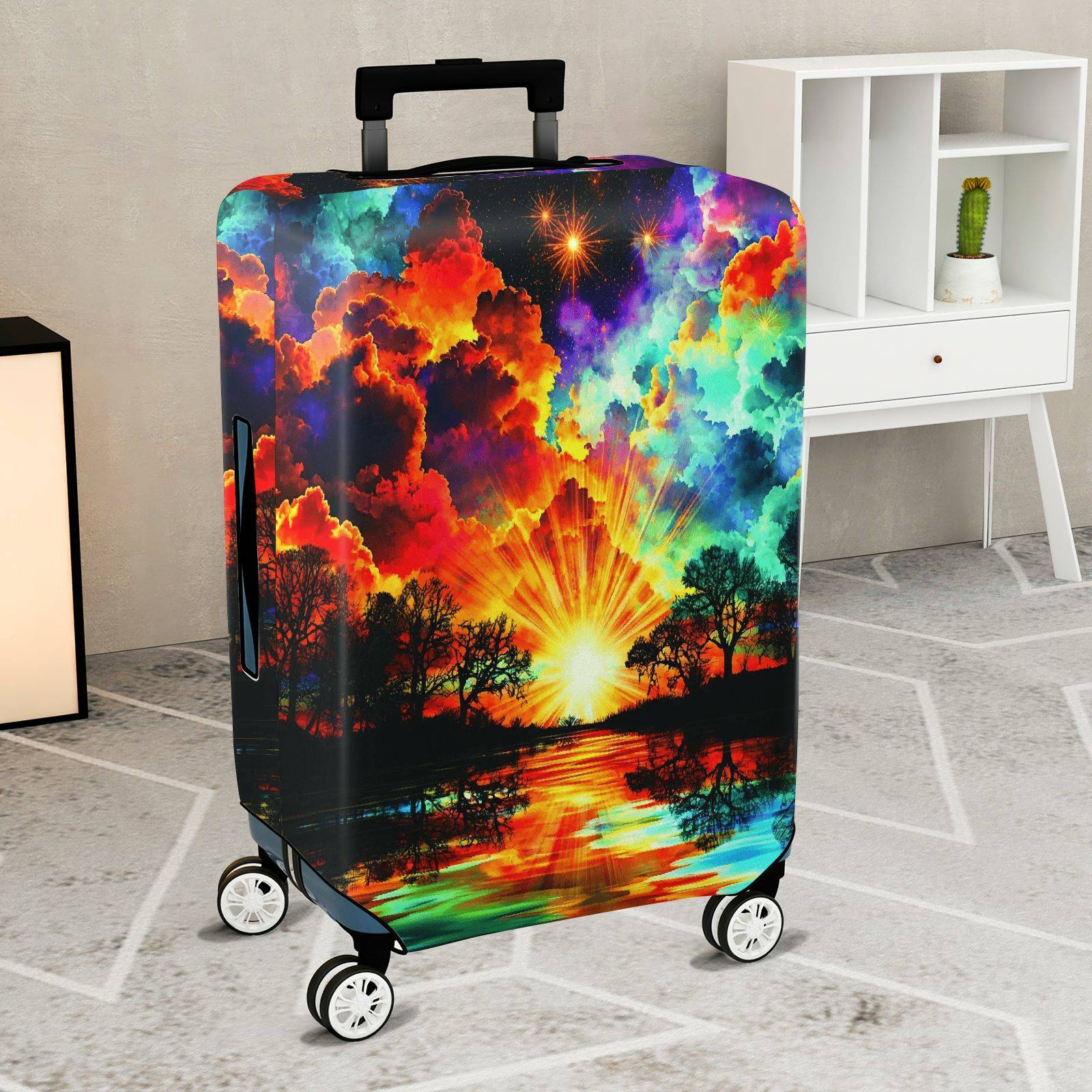 1-Piece Sunset Rainbow Cloud Tree Landscape Sky  Suitcase Luggage Cover, Stretch Protective Sleeve