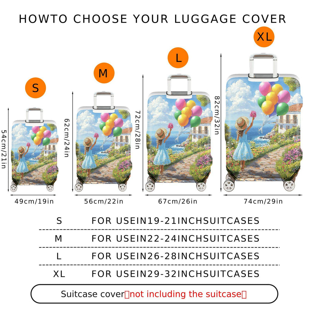 1-Piece Scenic Floral Balloon Girl Path Seaside  Suitcase Luggage Cover, Stretch Protective Sleeve